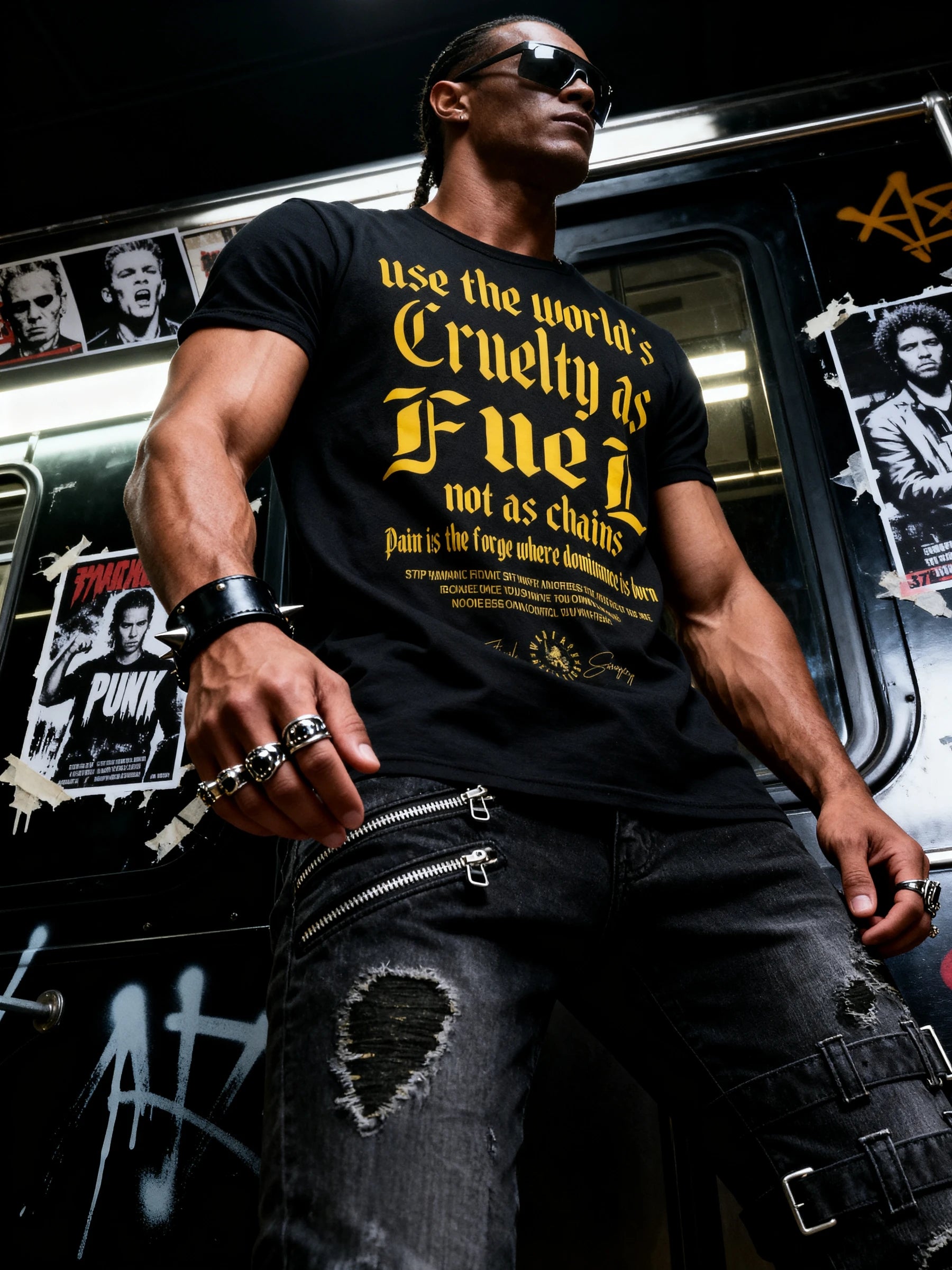 Cruelty as Fuel Tee Lifestyle — Men's Black Stoic Quote T-Shirt with Motivational Warrior Print by Warface Athletics