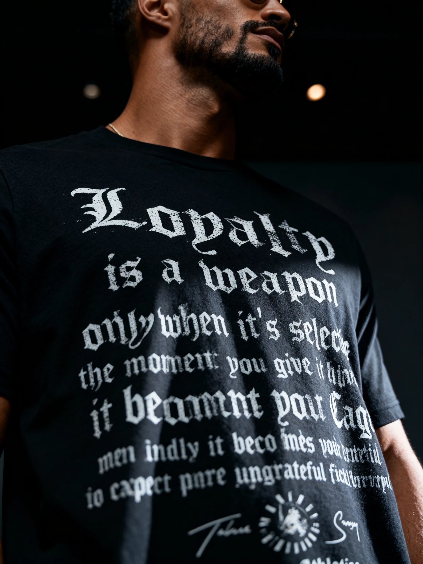 Loyalty Graphic Tee Lifestyle — Men's Black Stoic Quote T-Shirt with Loyalty Warrior Print by Warface Athletics