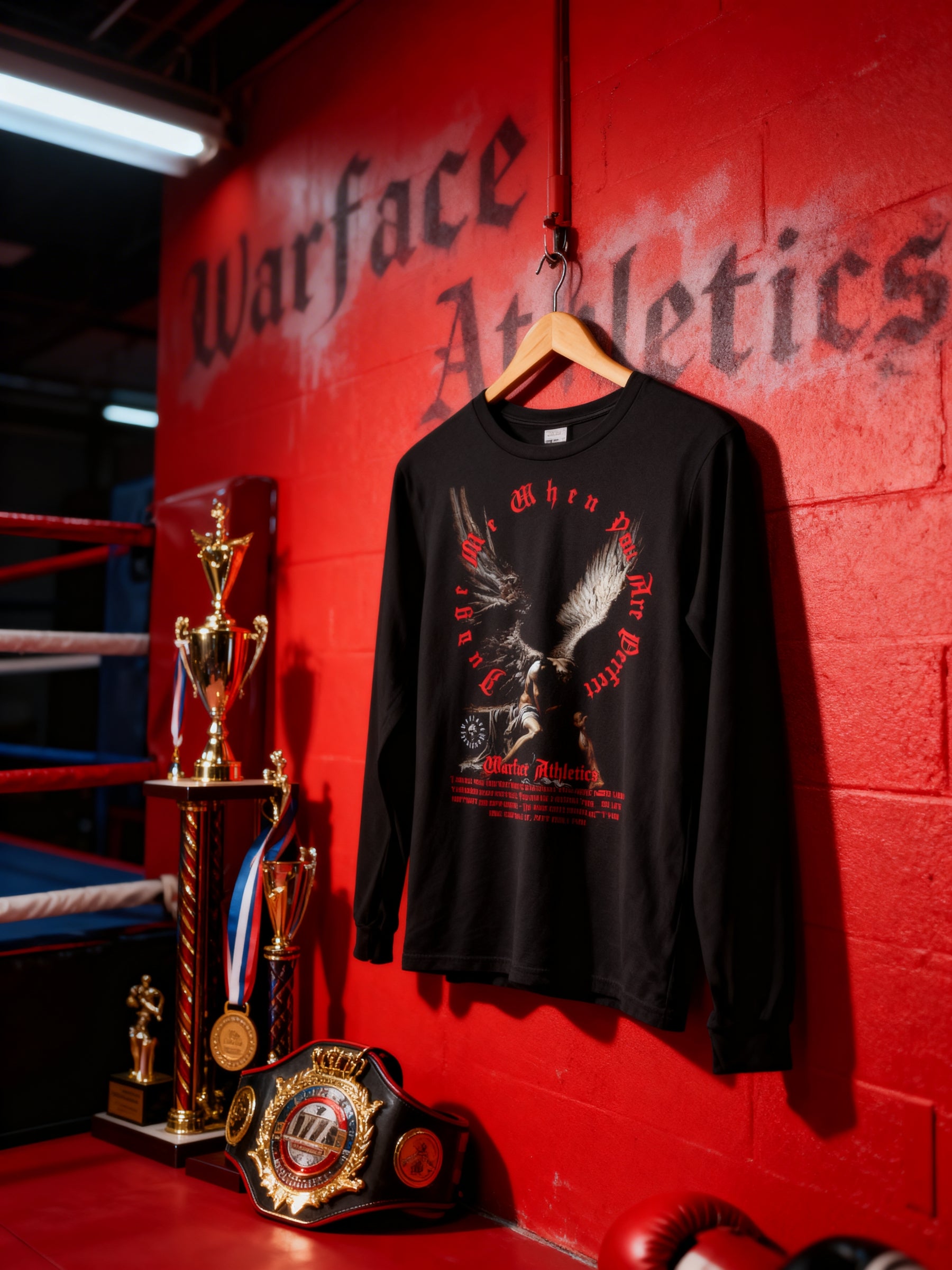 Fallen Angel Long Sleeve Exercise Tee Lifestyle — Men's Streetwear Athletic Apparel with Angel Print by Warface Athletics