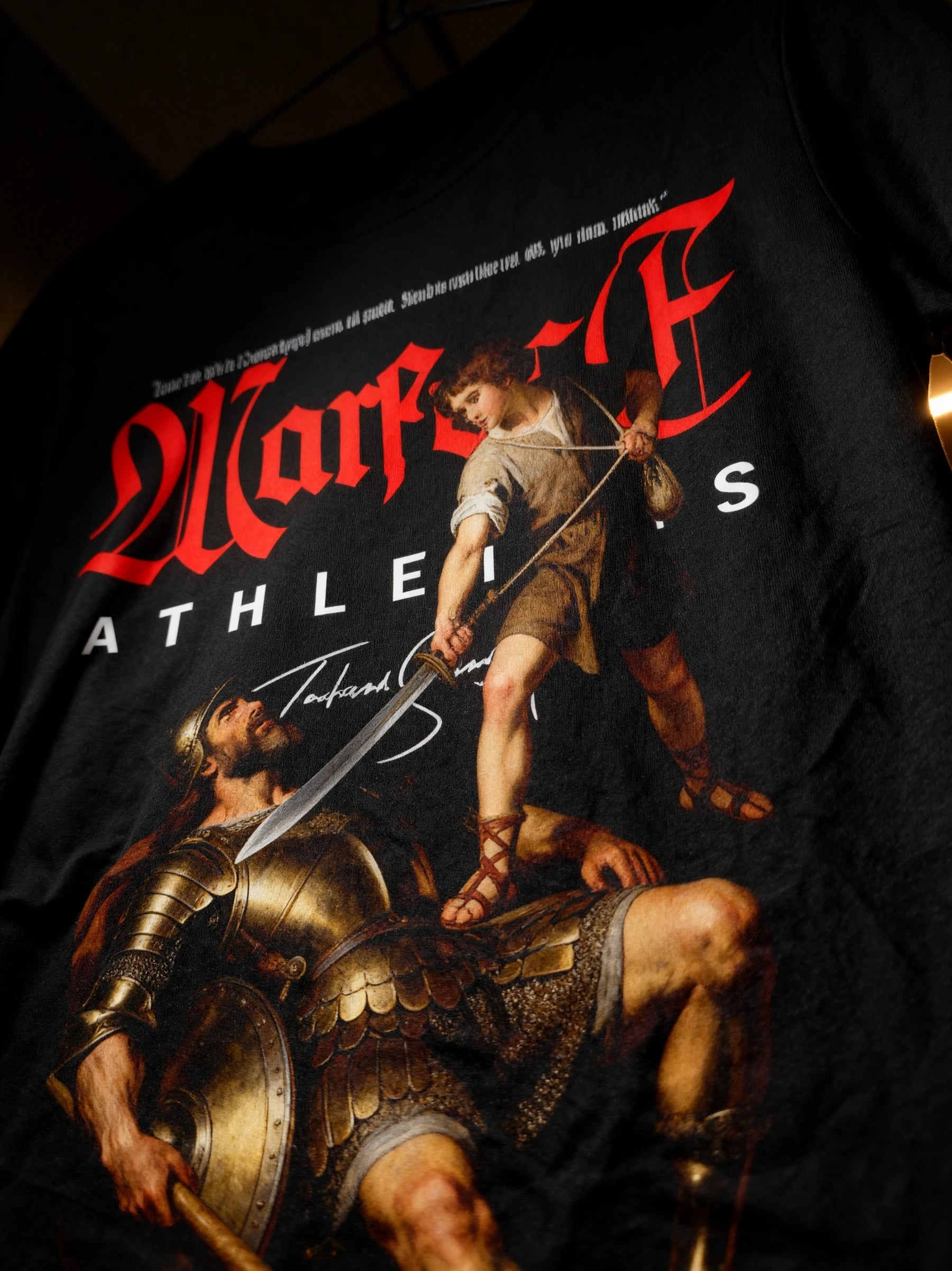 David and Goliath Gym T-Shirt Lifestyle — Men's Warrior Clothing with Stoic Motivational Quote by Warface Athletics