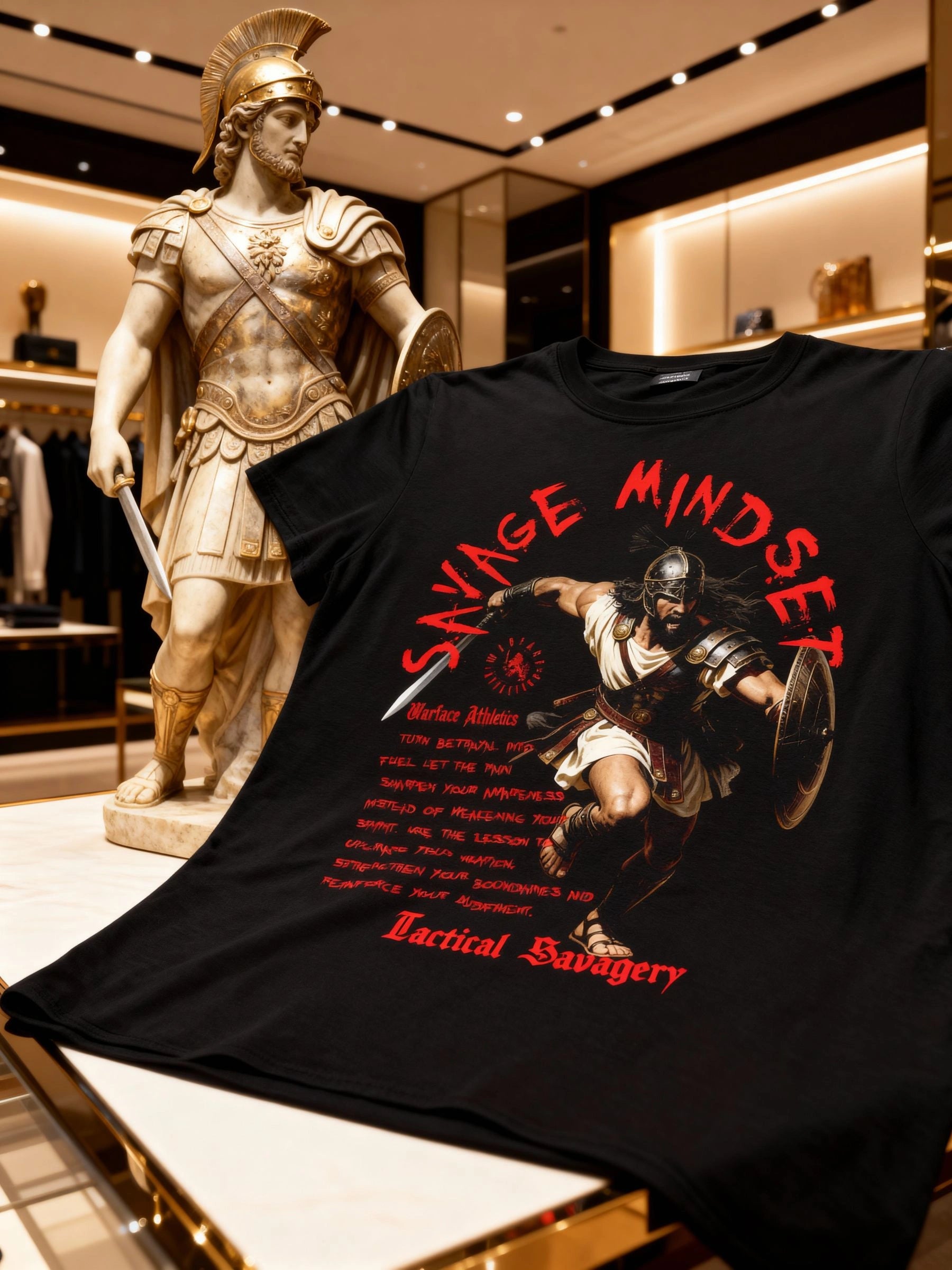 Savage Mindset Tee Lifestyle — Men's Stoic Mindset Shirt with Spartan Warrior Graphic by Warface Athletics