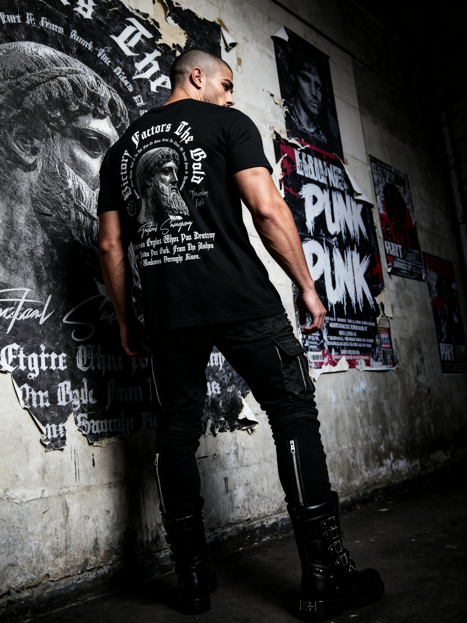 Victory Favors the Bold Tee Lifestyle — Men's Greek Mythology Warrior Shirt with Zeus Bust Stoic Quote in Urban Setting by Warface Athletics