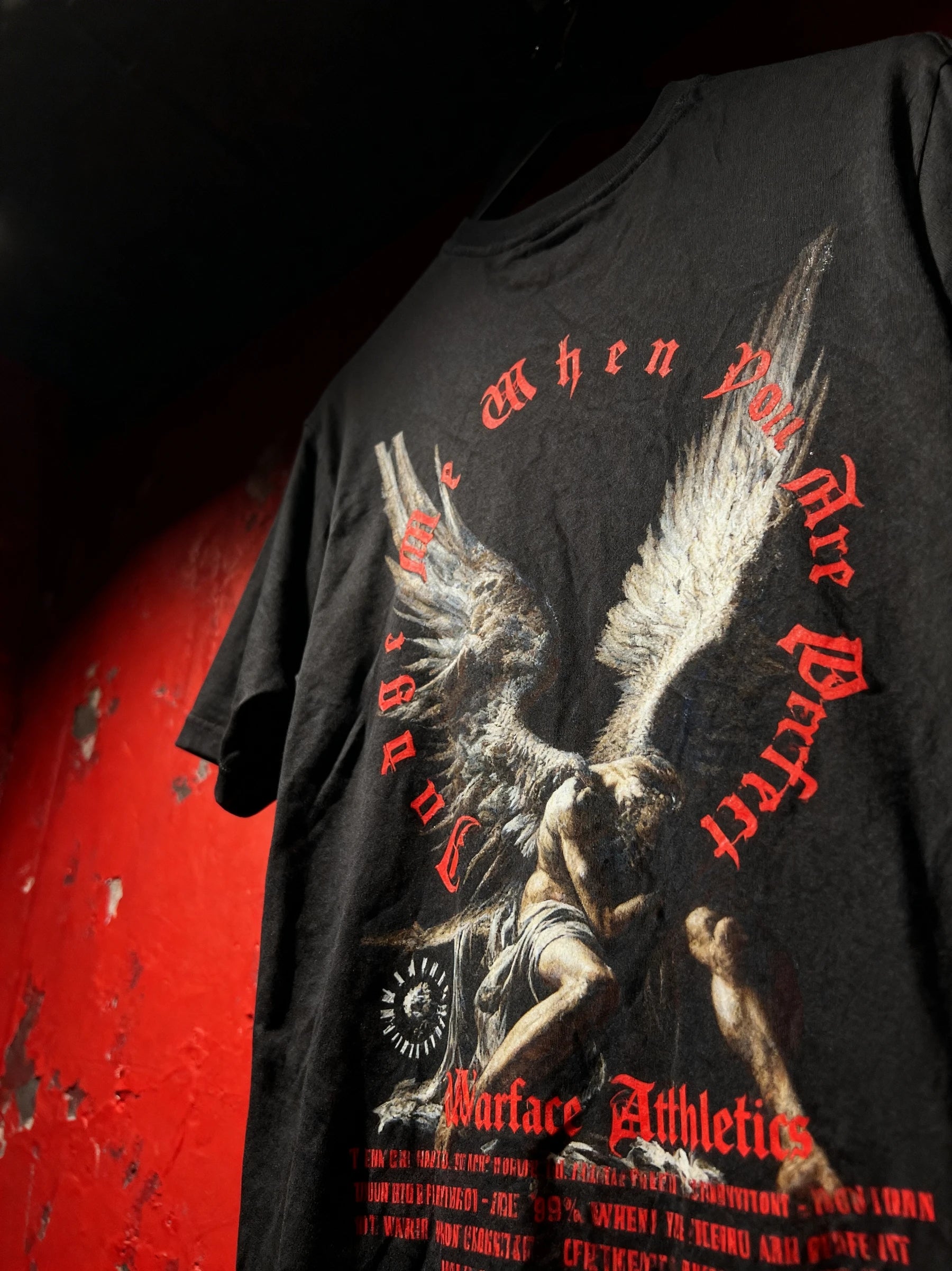 Fallen Angel Gym T-Shirt Lifestyle Shot — Men's Tribute Shirt with Stoic Quote by Warface Athletics