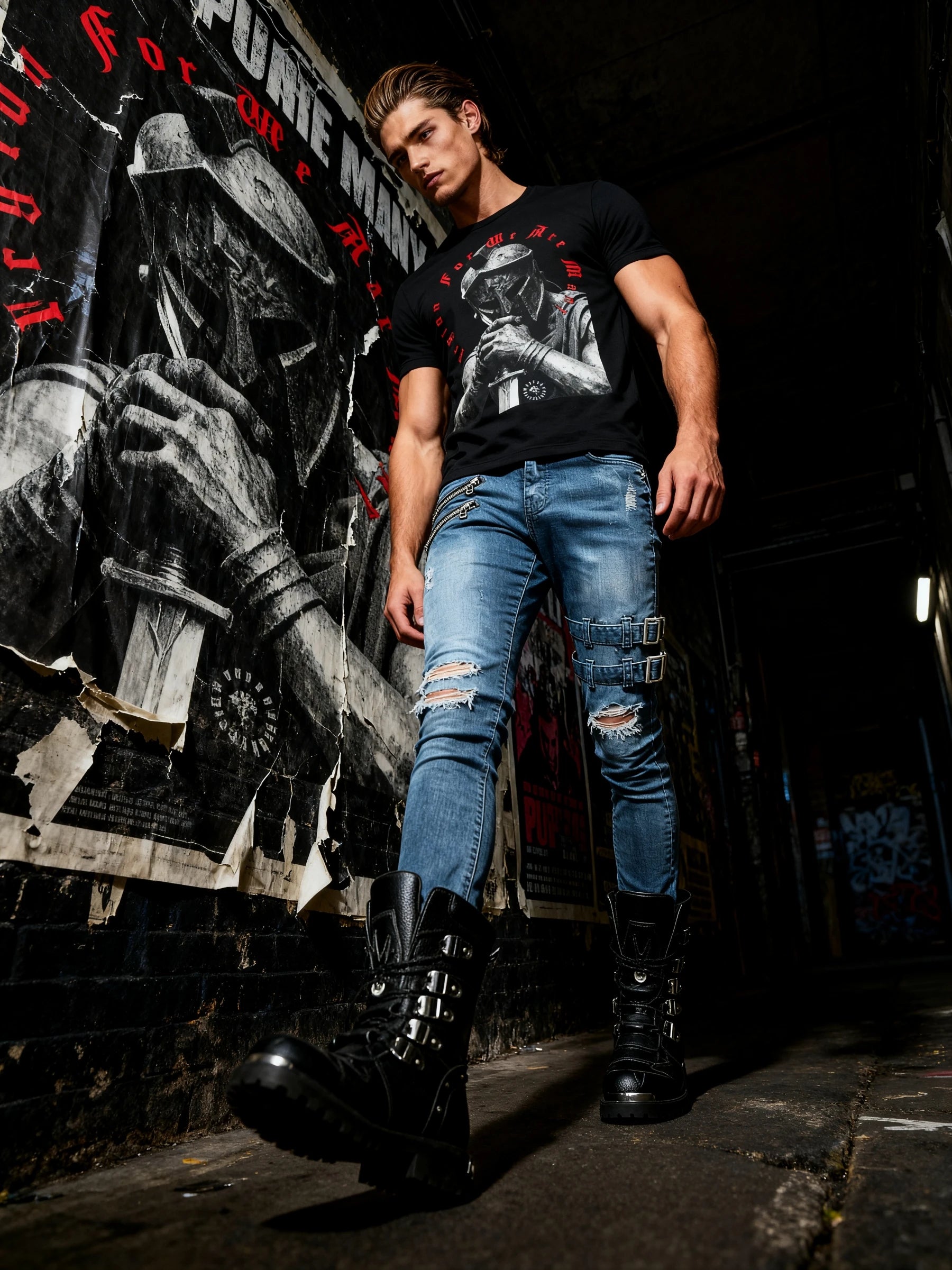 Men's Legion For We Are Many gym shirt – streetwear model in spartan warrior graphic tee, urban lifestyle. Warface Athletics.