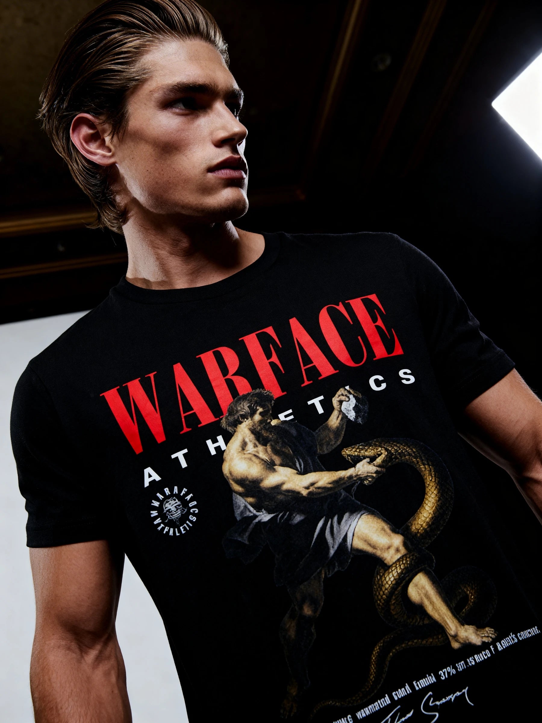 Warface Tee Lifestyle — Men's Greek Mythology Warrior Shirt with Hercules Achelous Graphic in Urban Setting by Warface Athletics