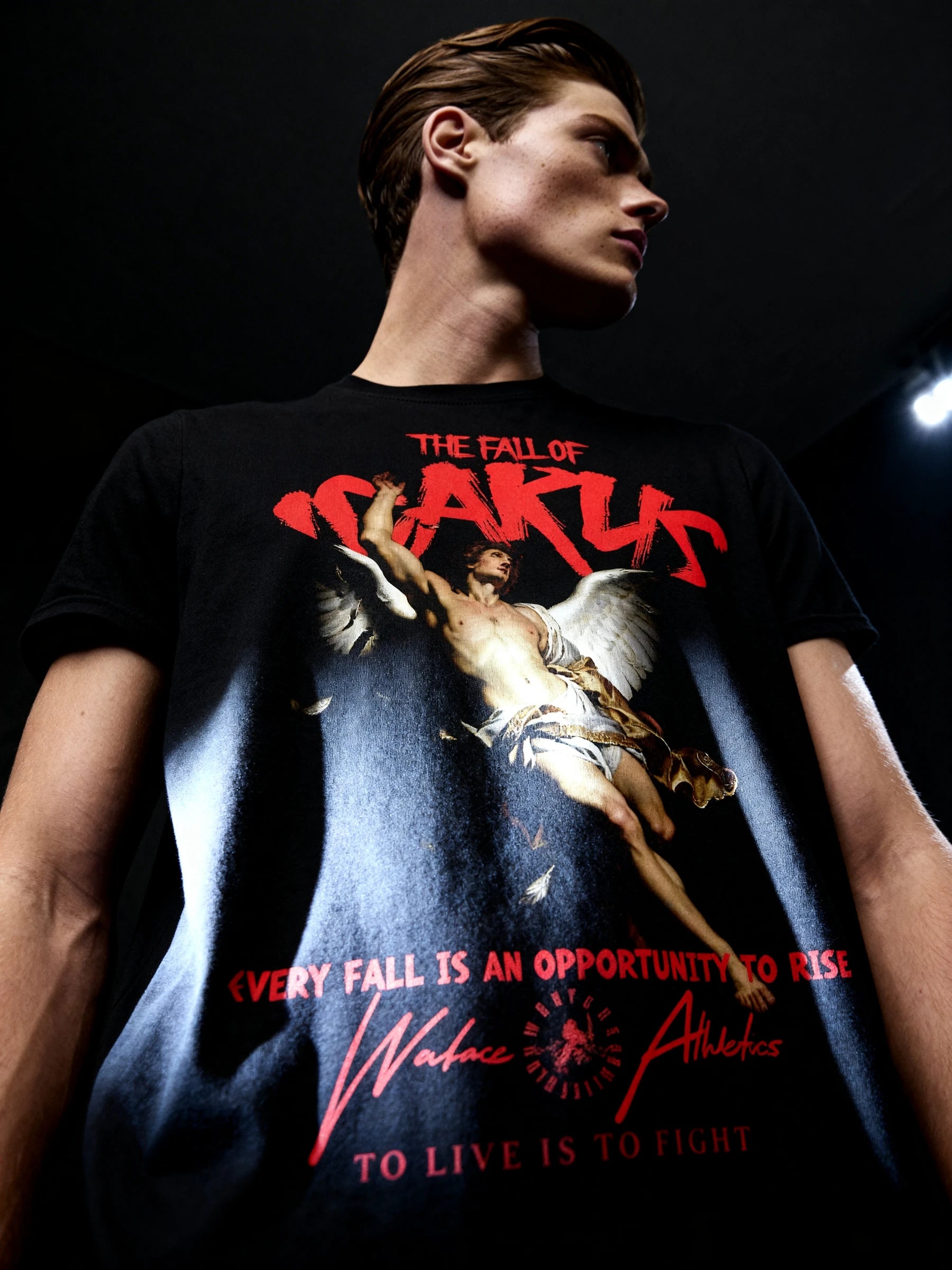Warface Athletics Guys Graphic T-Shirt Side View — Streetwear Athleisure Clothing with Icarus Print