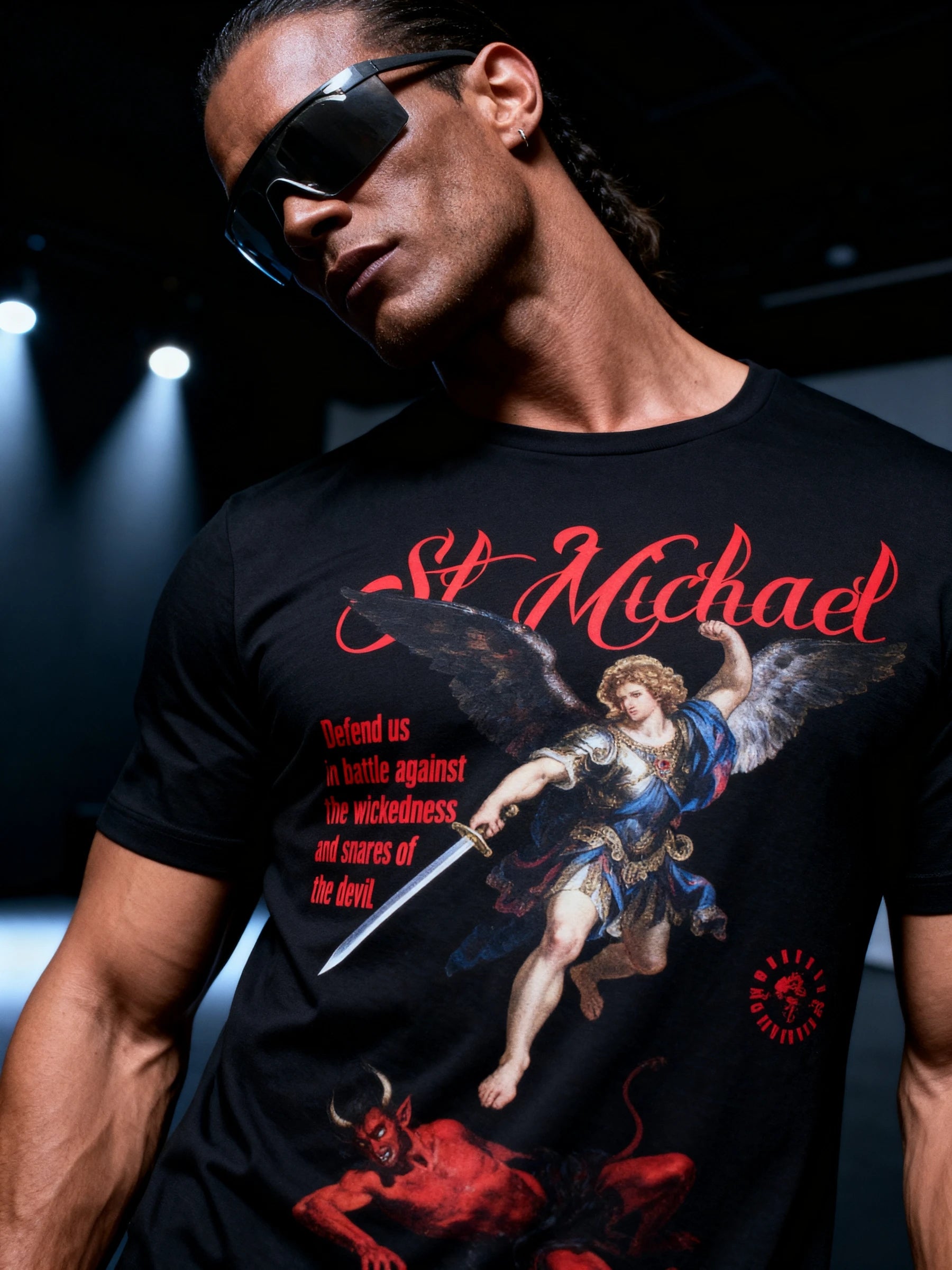 St. Michael Archangel Workout Tee Shirt — Men's Athletic Apparel with Christian Motivational Quote by Warface Athletics