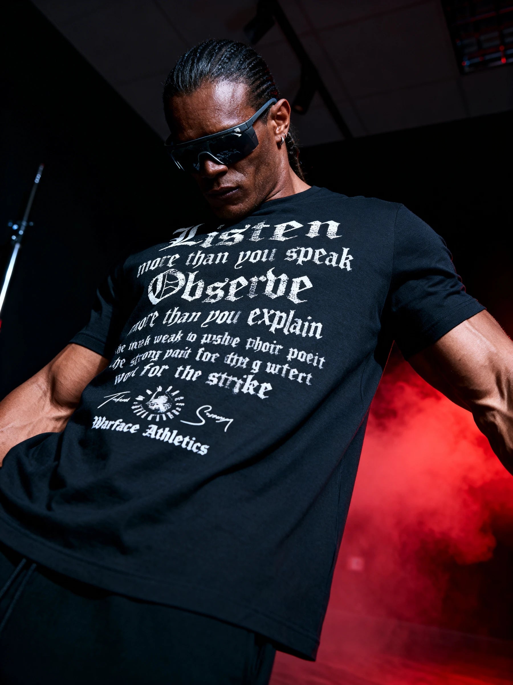 Listen Observe Graphic Tee Lifestyle — Men's Stoic Warrior Shirt with Listen Observe Quote by Warface Athletics