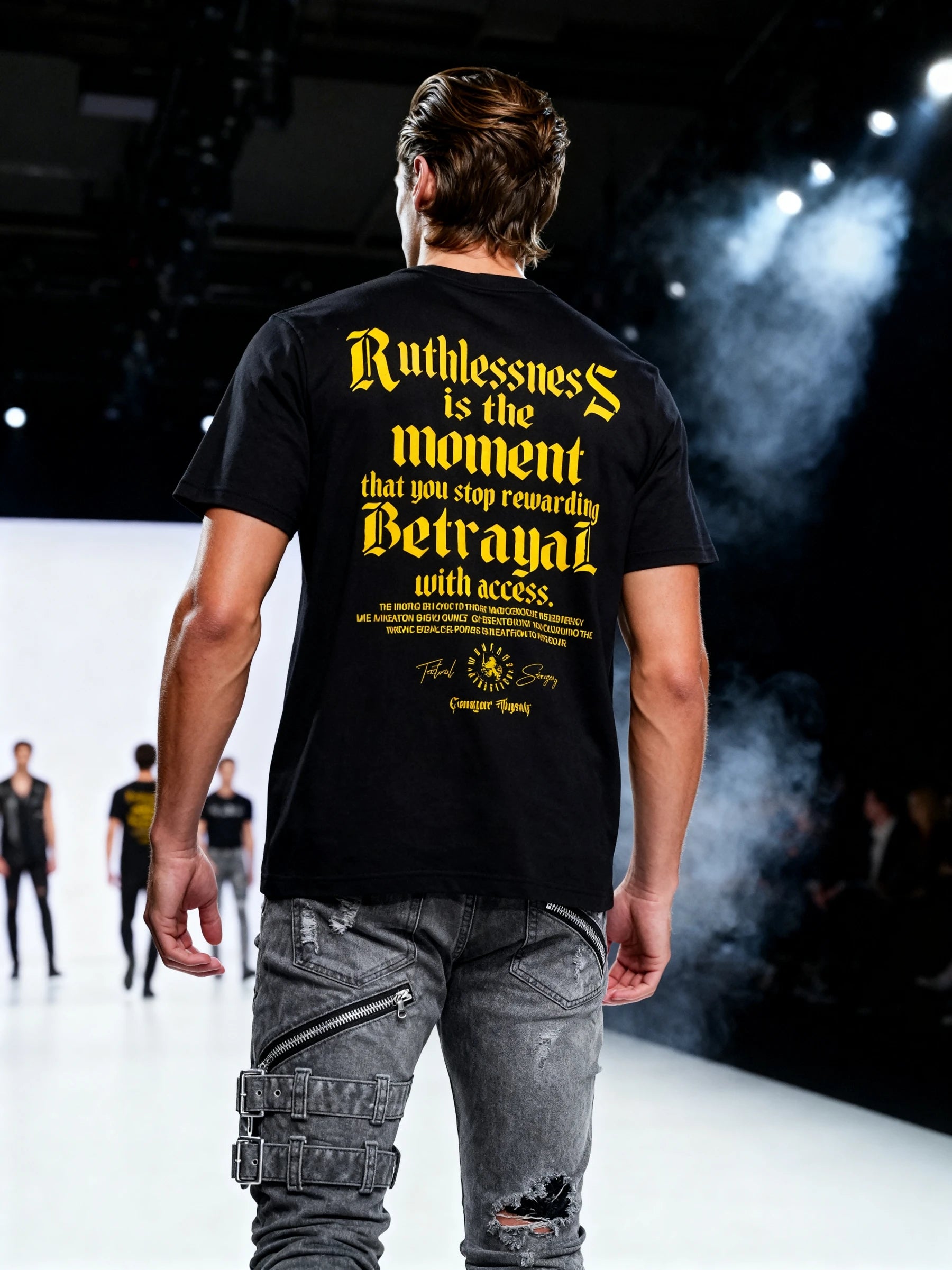 Ruthless Graphic Tee Lifestyle Shot — Men's Stoic Mindset Shirt with Bold Motivational Quote by Warface Athletics