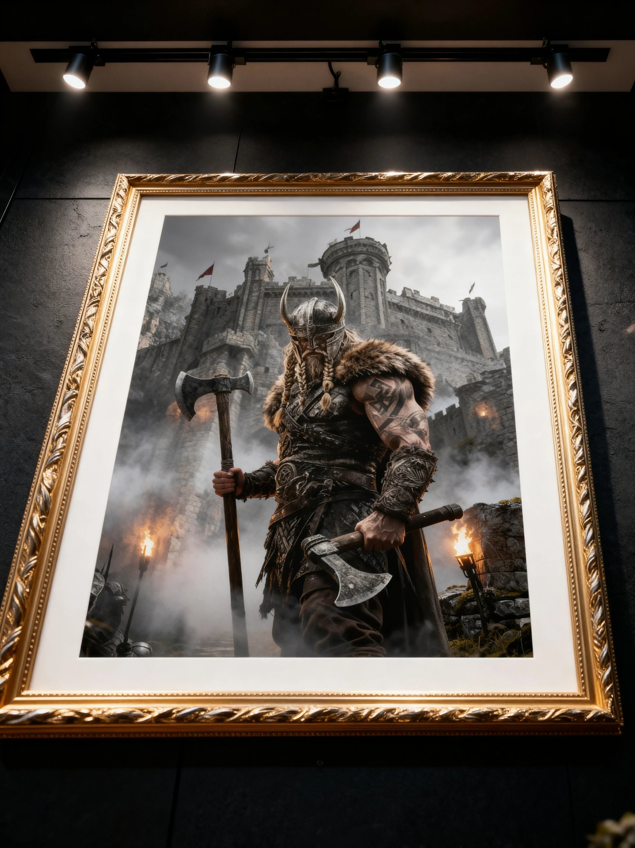 Viking canvas print – norse berserker dual axe warrior fortress wall art for man cave – Warface Athletics