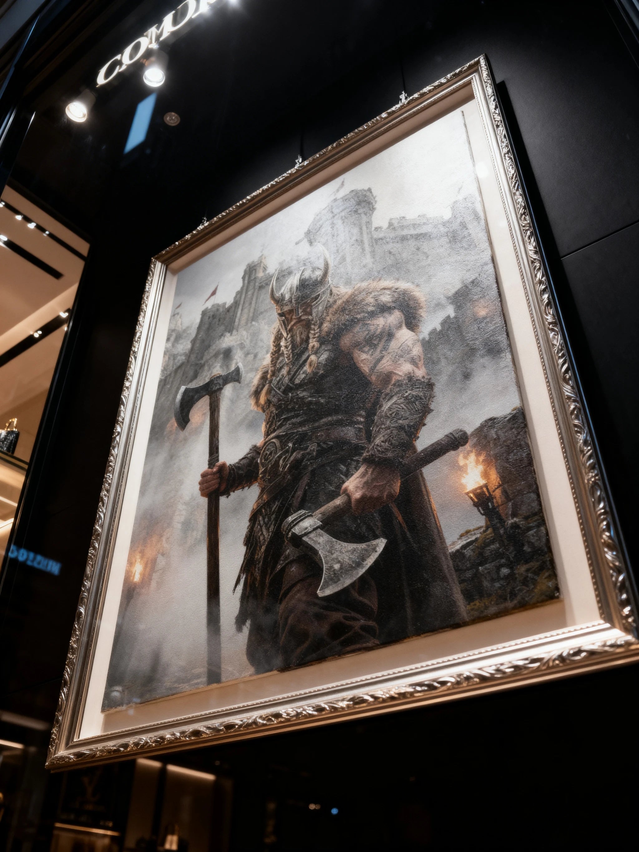 Berserker viking canvas – scandinavian warrior dual axes, gallery wrapped wall art – Warface Athletics