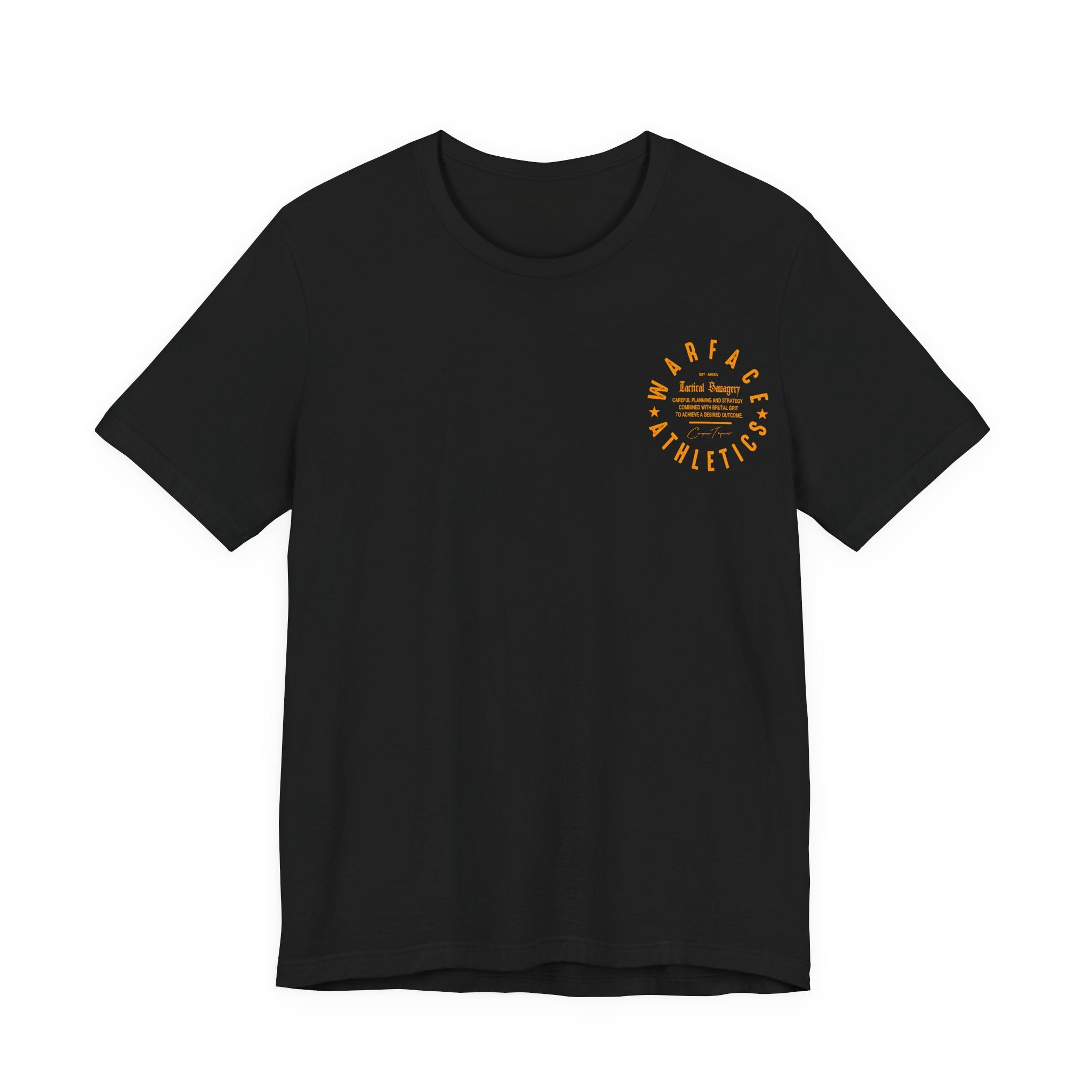 Black Warface Athletics gym t-shirt with a fitness brand athleisure logo design on a white background