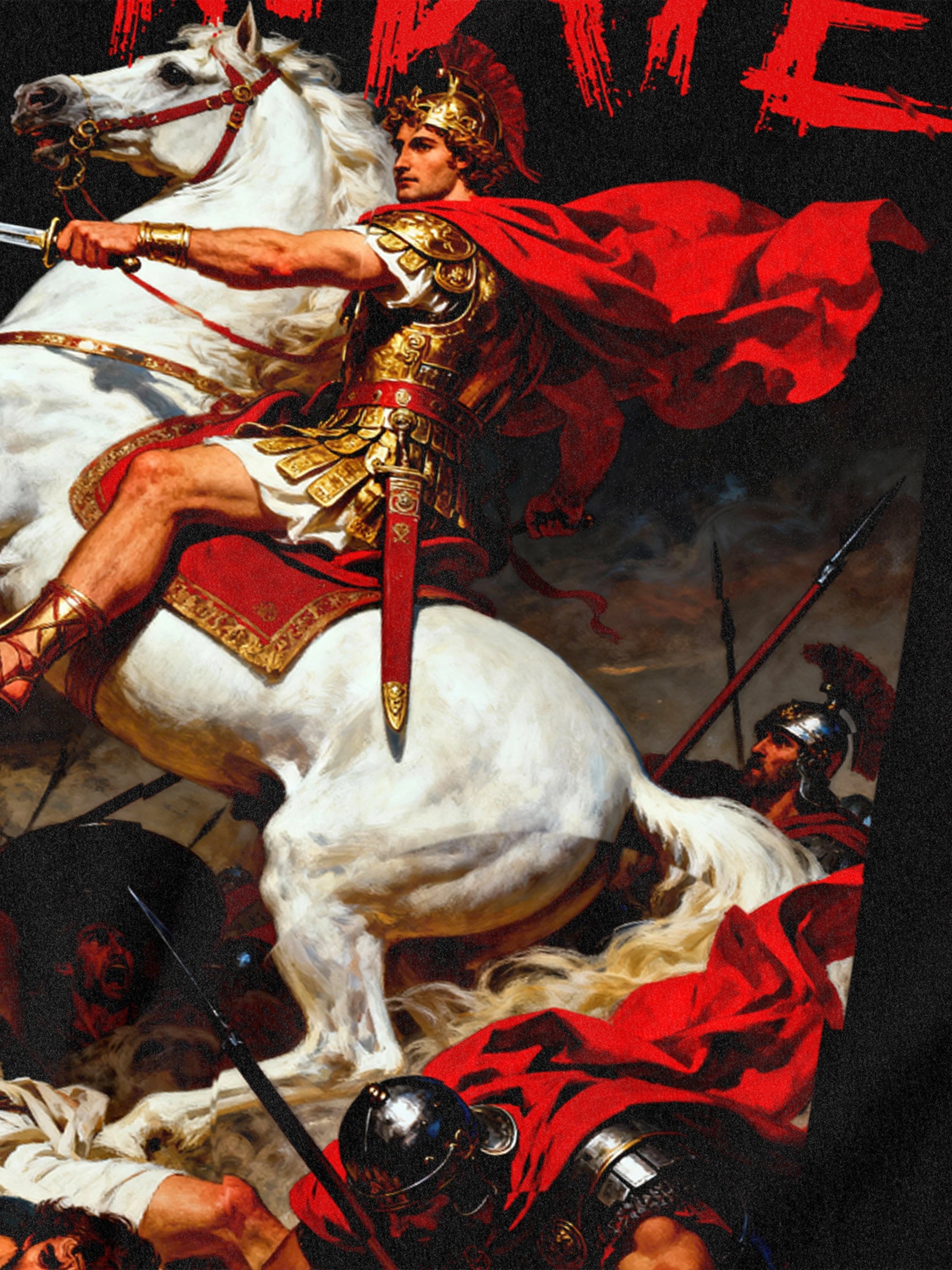 Dominate graphic tee design – Alexander the Great on rearing Bucephalus, men's ancient greek warrior gym shirt.