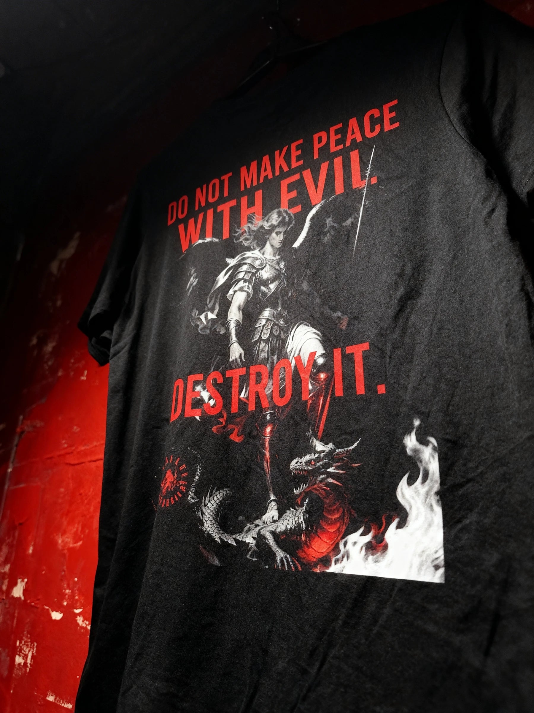 St. Michael Destroy Evil Tribute Shirt — Men's Gym T-Shirt with Inspirational Quote by Warface Athletics