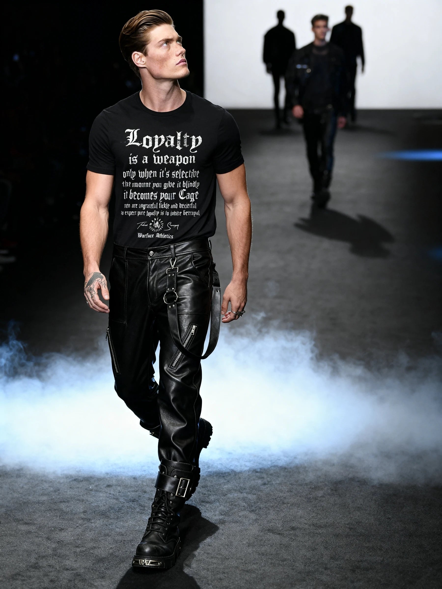 Loyalty Tee Runway Lifestyle — Men's Stoic Quote Gym Shirt with Loyalty Warrior Print by Warface Athletics