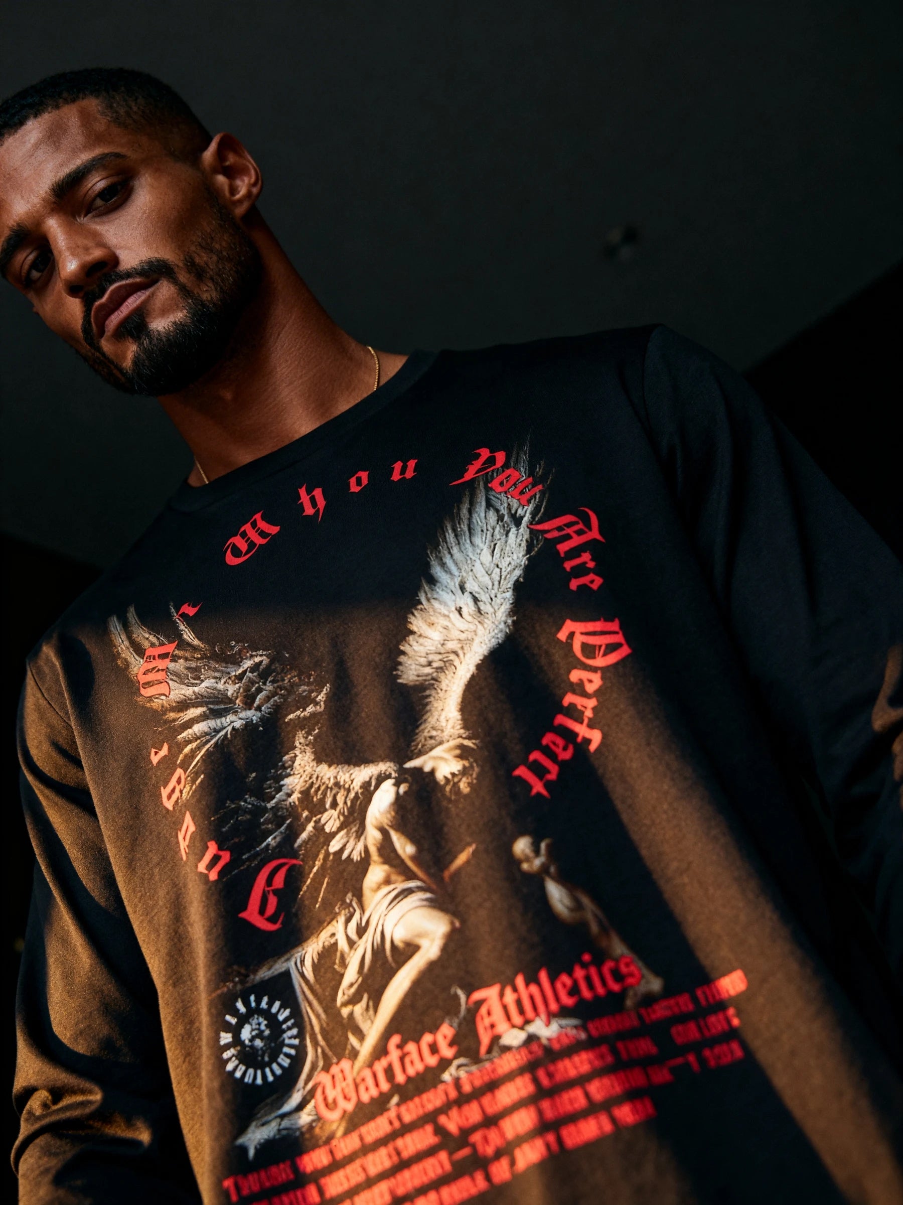 Fallen Angel Long Sleeve Graphic Tee — Men's Christian Apparel with Stoic Motivational Quote by Warface Athletics