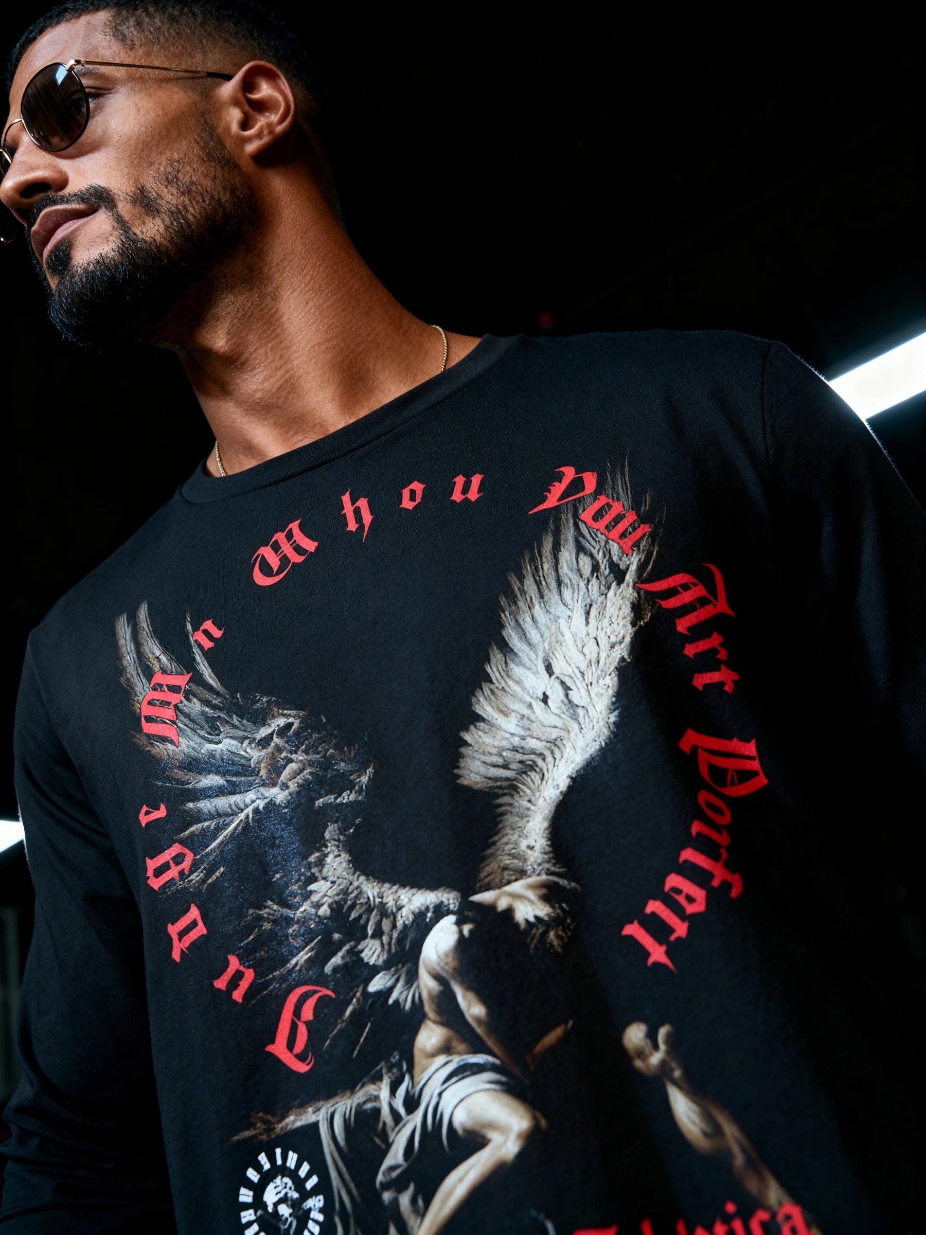 Fallen Angel Long Sleeve Gym Shirt Lifestyle — Men's Graphic Tees for Guys with Motivational Quote by Warface Athletics