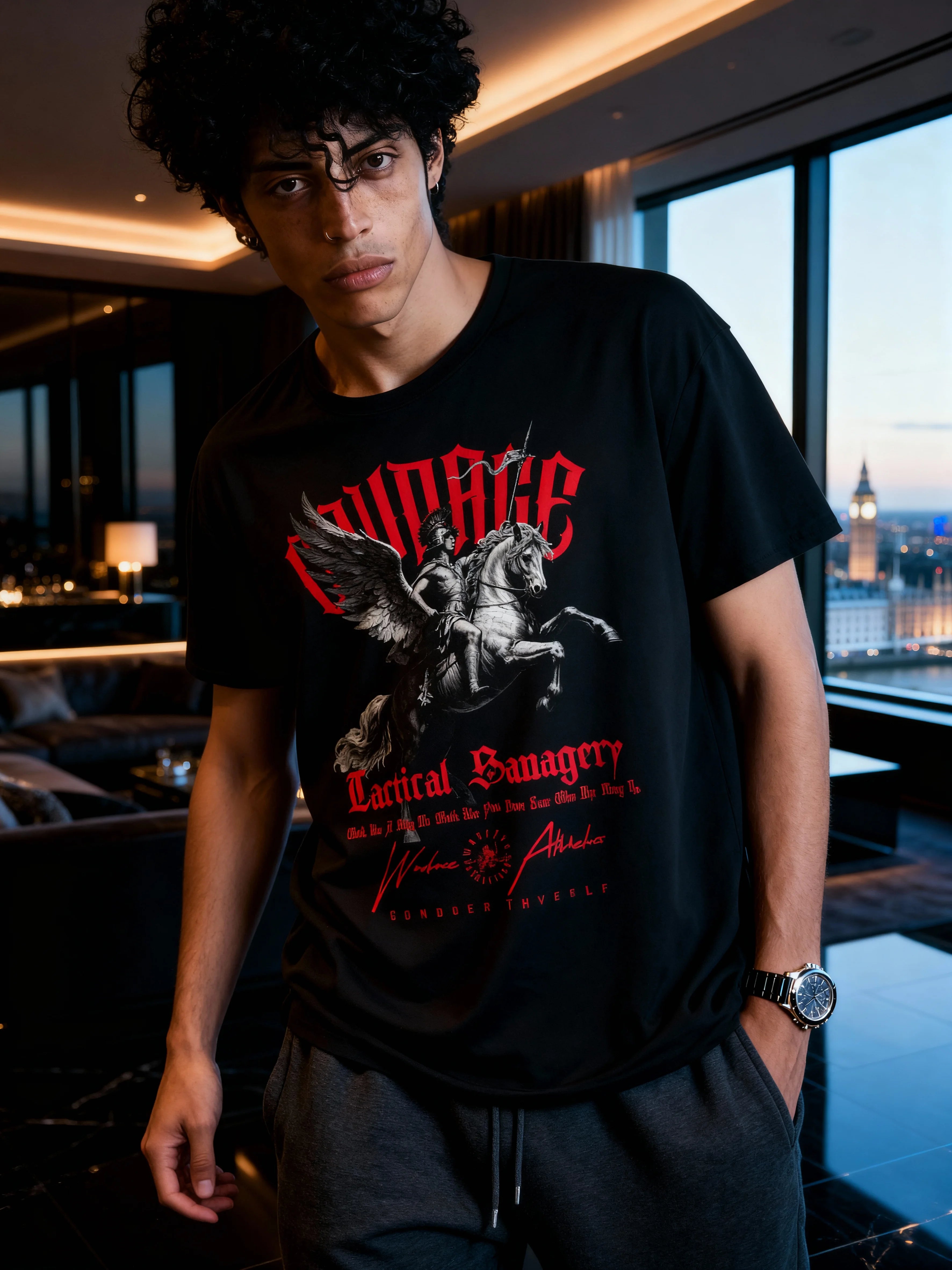Bellerophon Pegasus Graphic Tee Close-Up — Men's T-Shirt with Graphics and Greek Mythology Stoic Quote by Warface Athletics