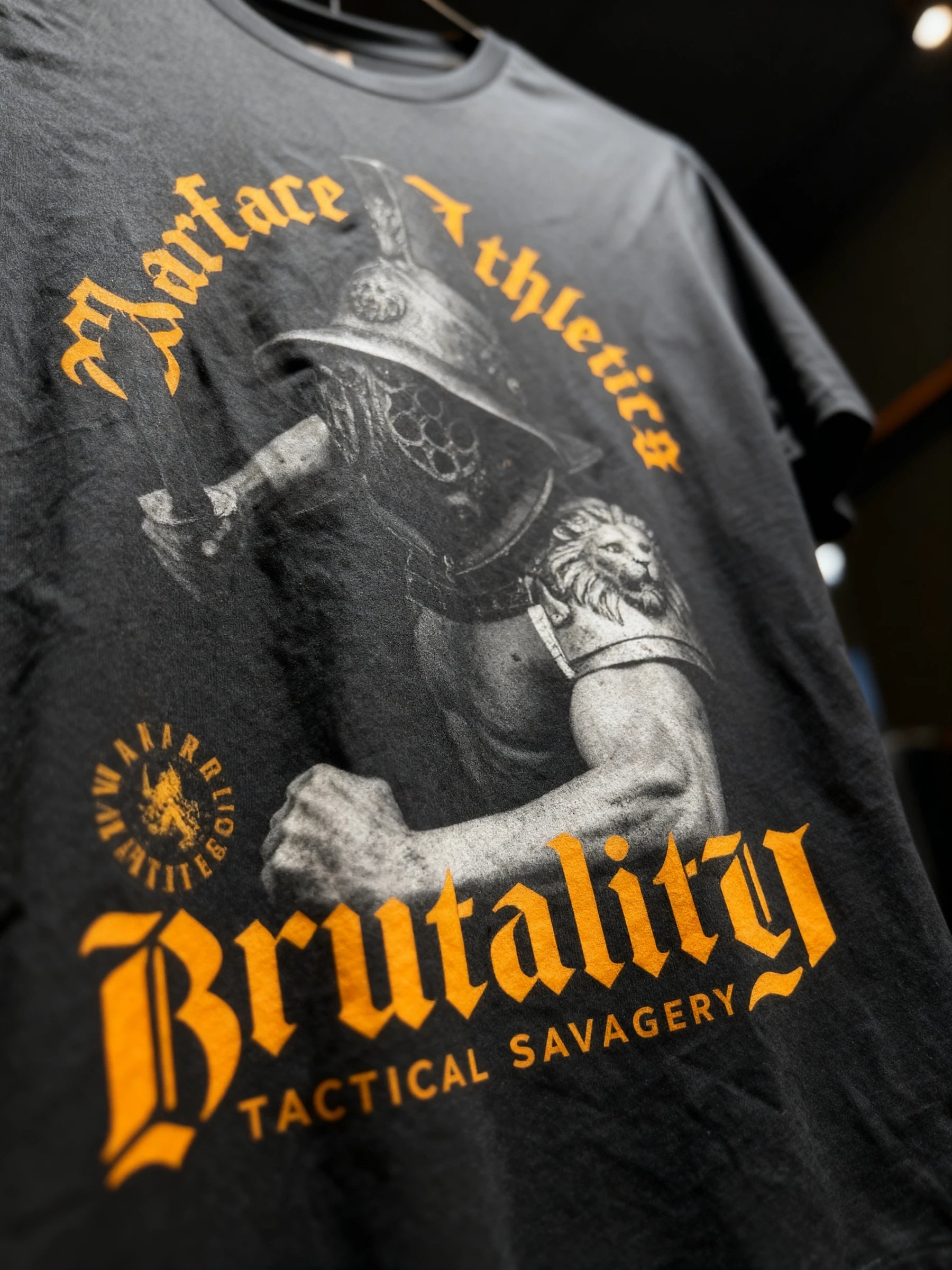 Brutality Gladiator Tee Back View — Men's Stoic Quote T-Shirt with Gladiator Warrior Print by Warface Athletics