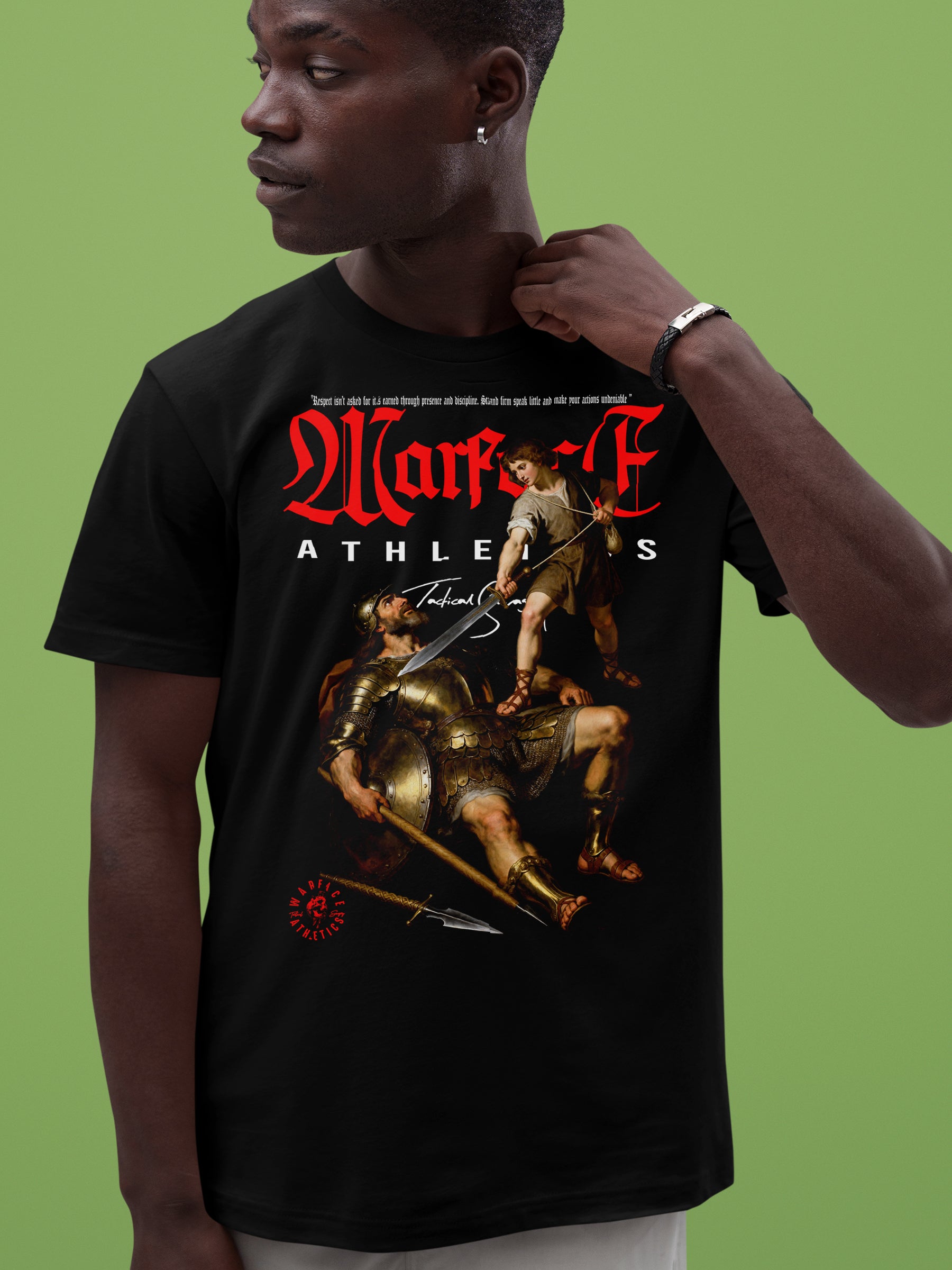 David and Goliath Graphic Tee Back Detail — Men's Christian Apparel Workout Shirt by Warface Athletics