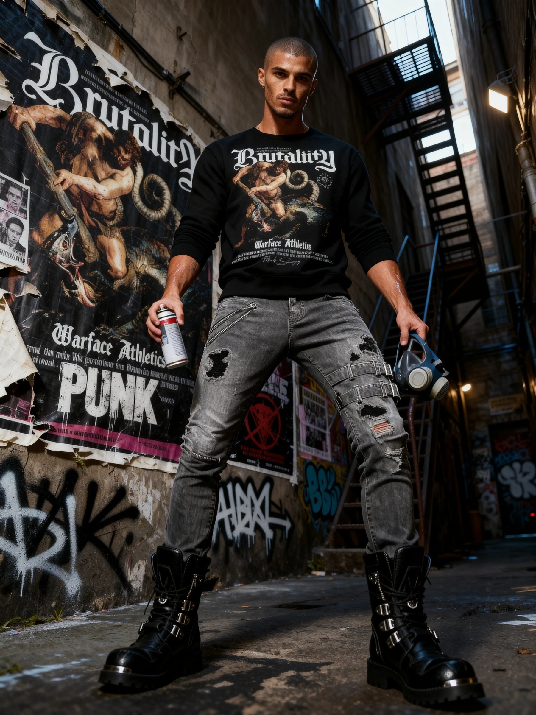 Men's Brutality greek mythology sweatshirt – streetwear model in Hercules Hydra crewneck, urban graffiti lifestyle. Warface Athletics.
