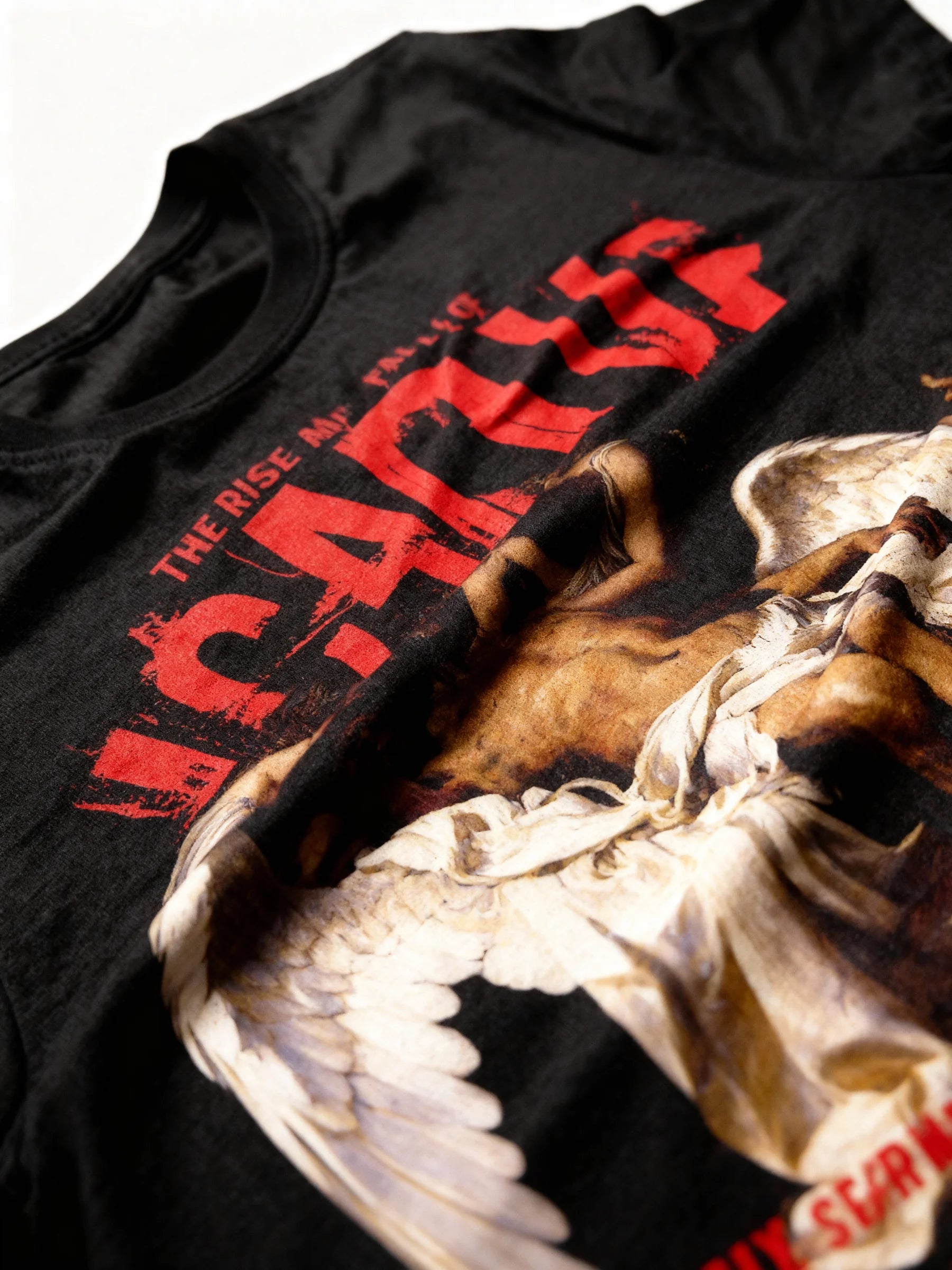 Icarus Greek Mythology Text Shirt Detail — Men's Graphic Tees for Guys with Quotes on Stoicism by Warface Athletics