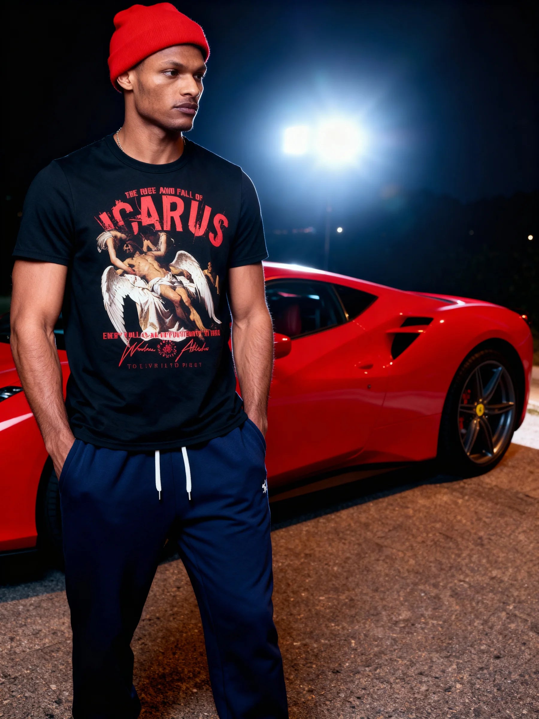 Icarus Greek Mythology Gym T-Shirt Front View — Men's Athletic Apparel Tribute Shirt by Warface Athletics