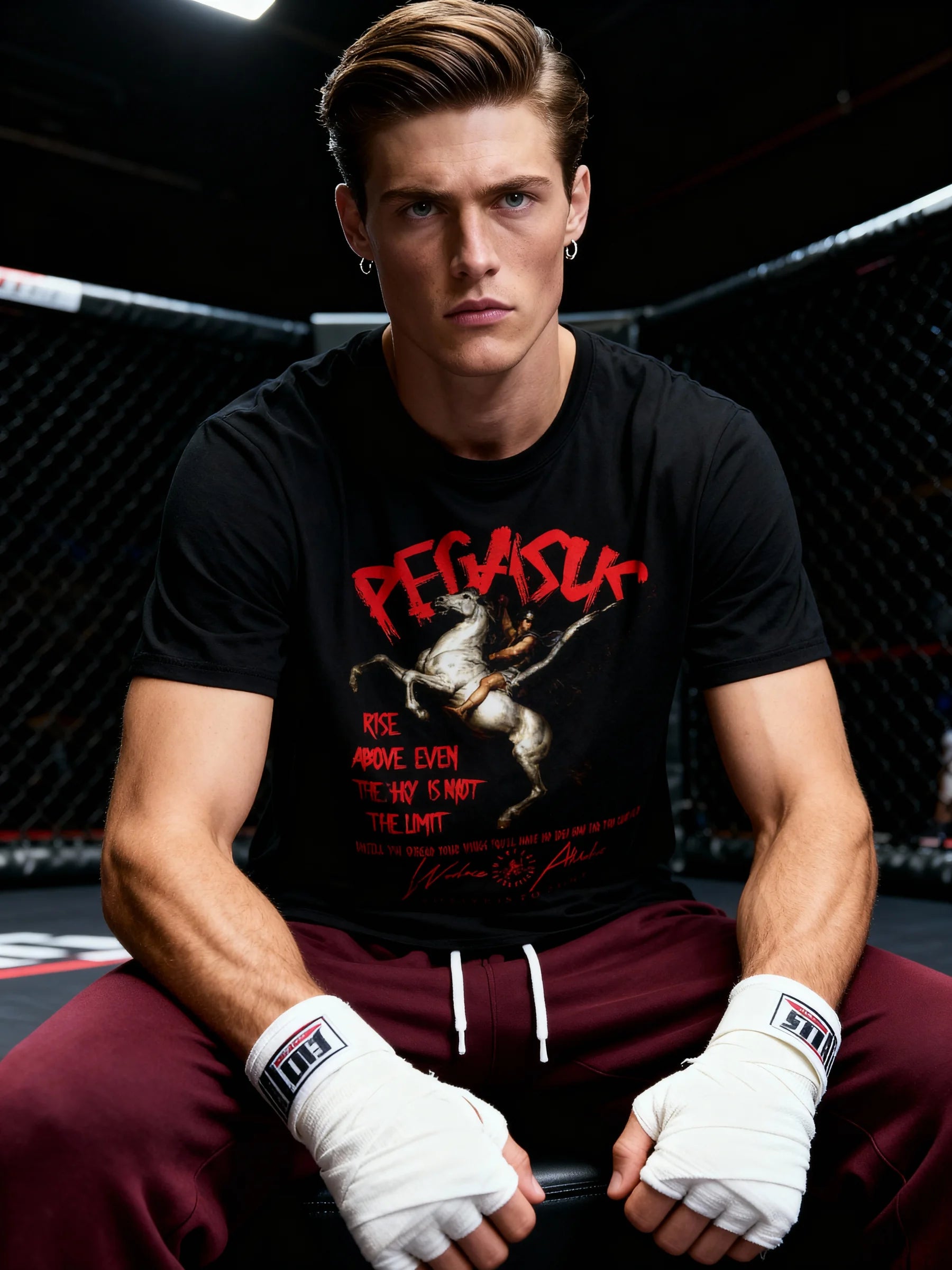 Bellerophon Pegasus Rise Above Tee Lifestyle — Men's Greek Mythology Gym Shirt with Red Pegasus Graphic by Warface Athletics