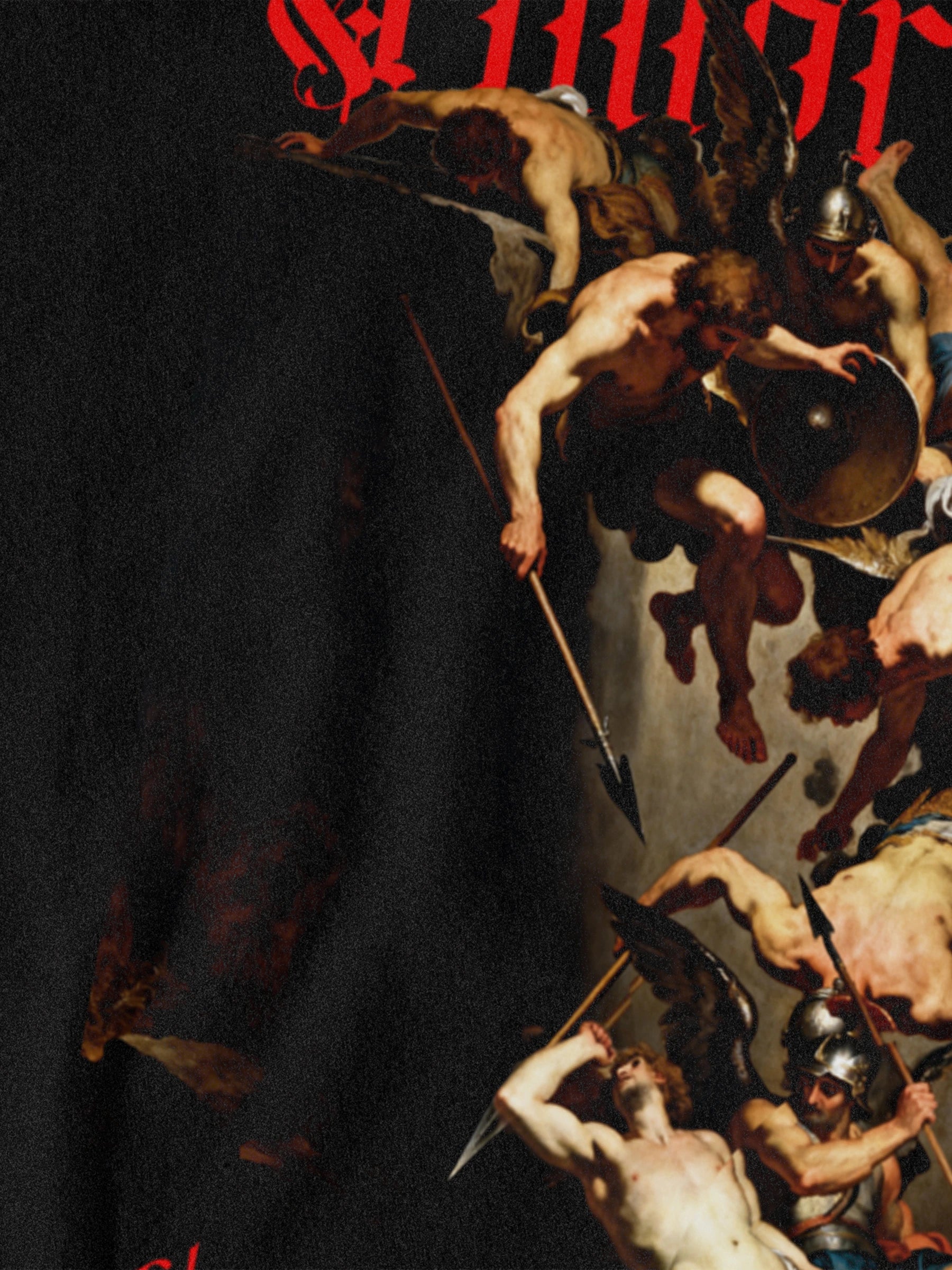 T shirt with graphics – Timor Mortis purgatory falling souls front print close up detail – Warface Athletics