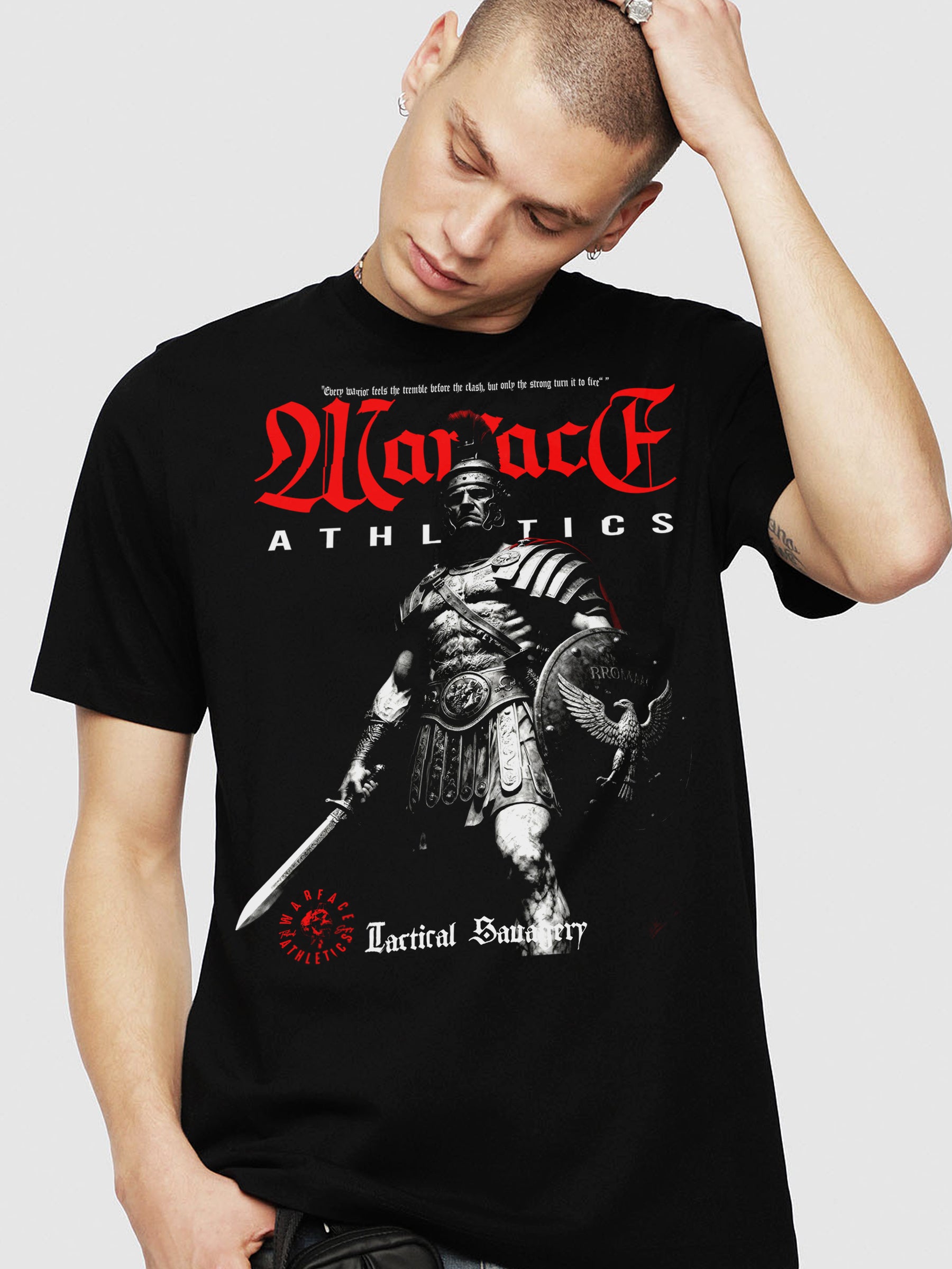 Roman Centurion Tee Lifestyle — Men's Stoic Mindset Shirt with Gladiator Warrior Print by Warface Athletics