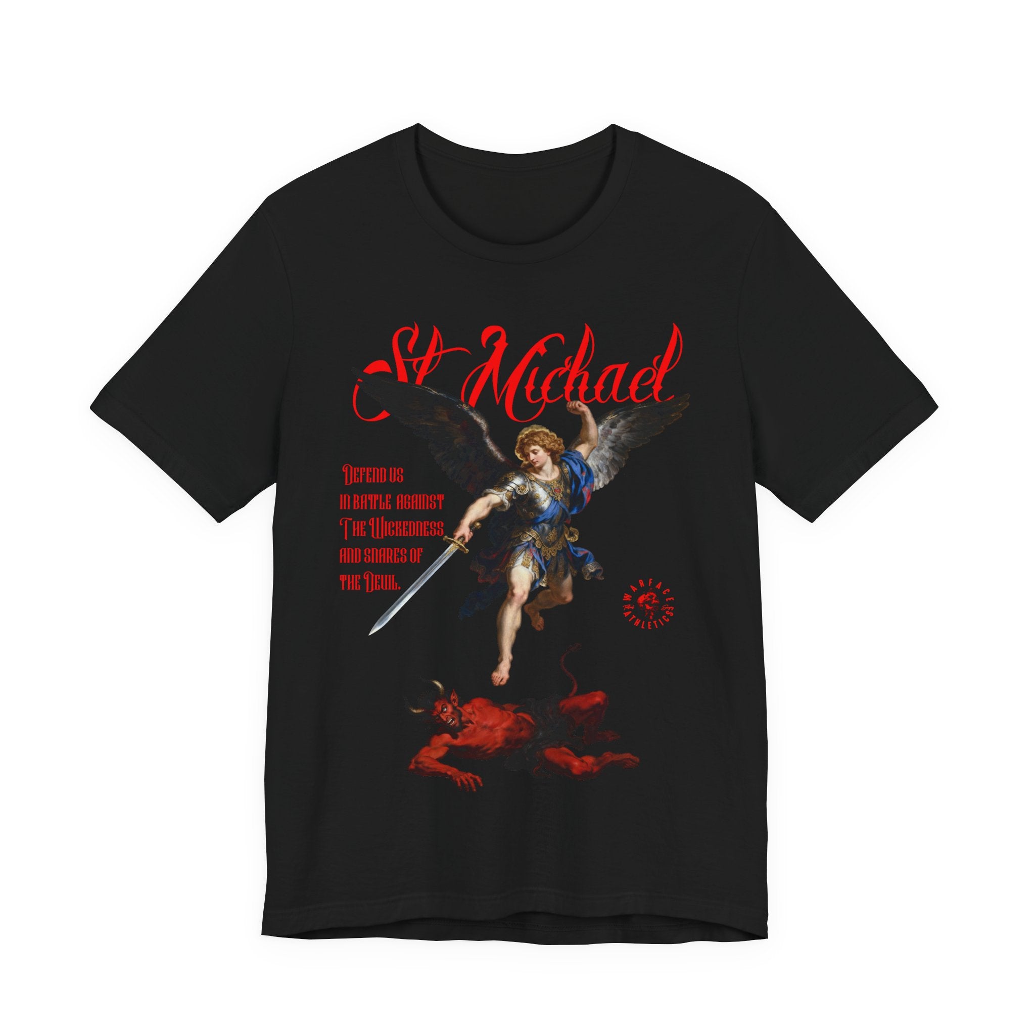 Saint Michael Lightweight Graphic Tee Front View — Men's Christian Gym T-Shirt by Warface Athletics