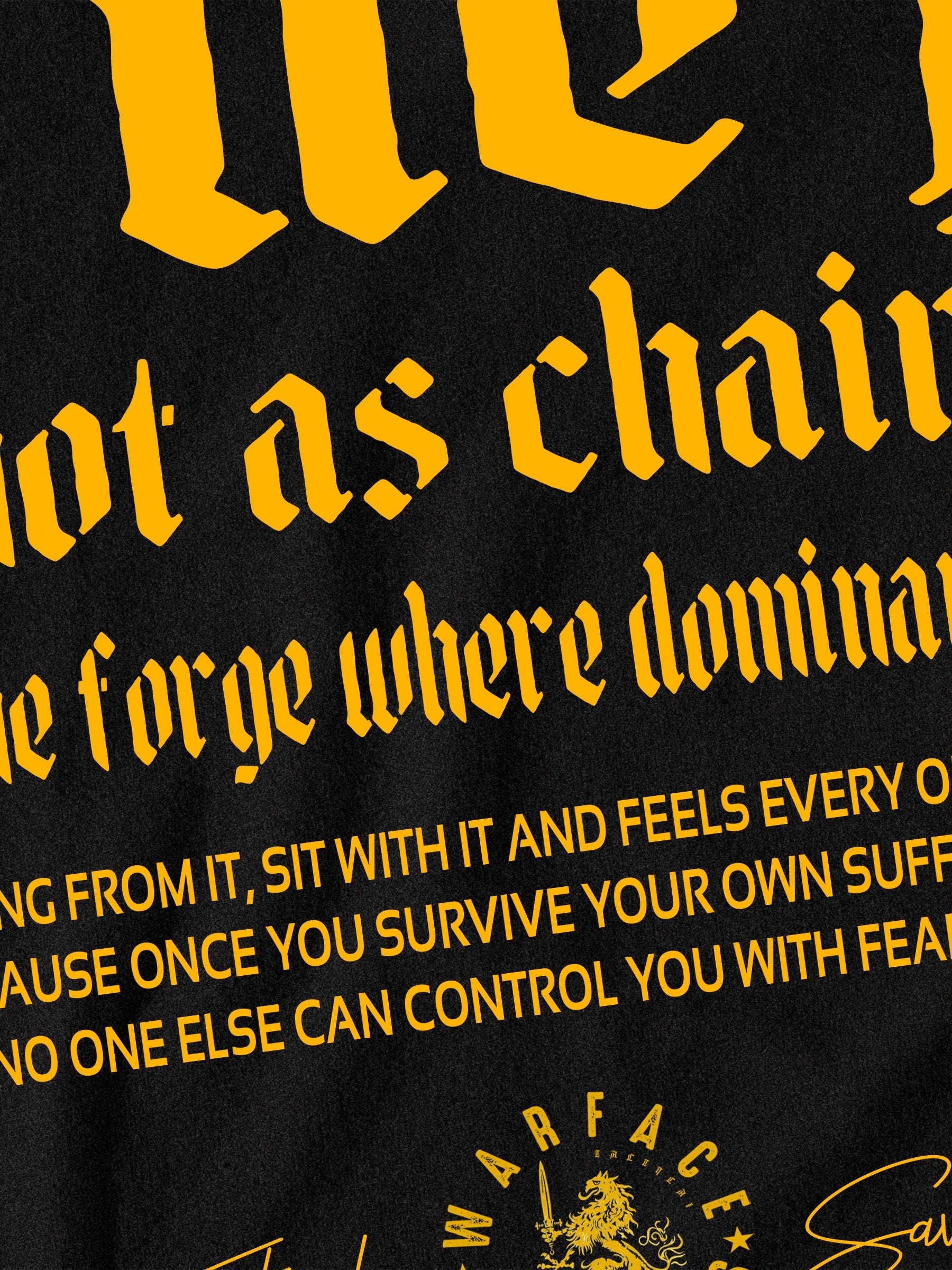 Cruelty as Fuel Gothic Text Close-Up — Men's Stoic T-Shirt with Bold Warrior Quote Graphic by Warface Athletics