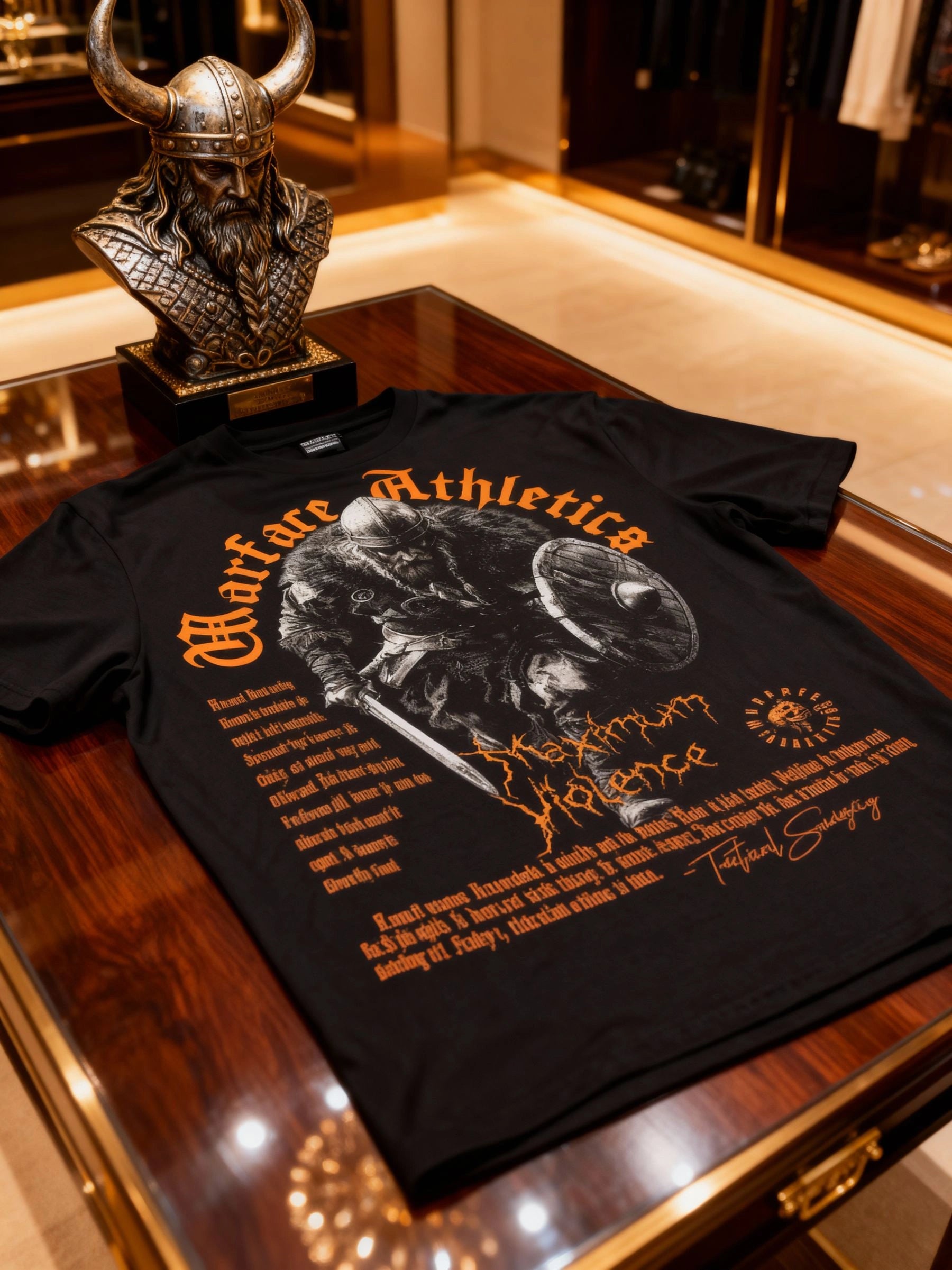 Viking Maximum Violence Tee Lifestyle Shot — Men's Athletic Apparel with Norse Mythology T-Shirt Print by Warface Athletics