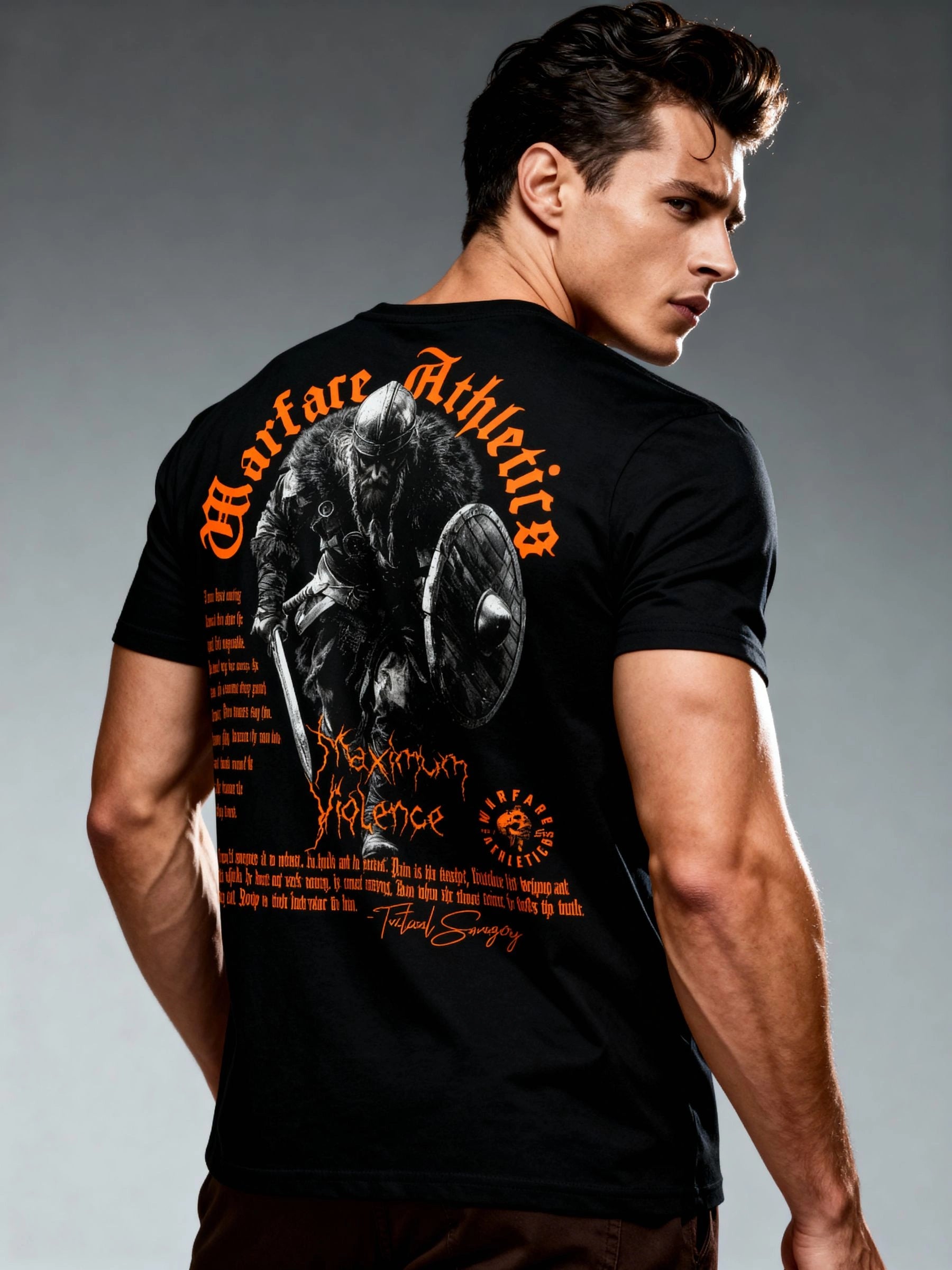 Viking Maximum Violence Tee Lifestyle — Men's Athleisure Clothing with Norse Warrior Motivational Quote by Warface Athletics
