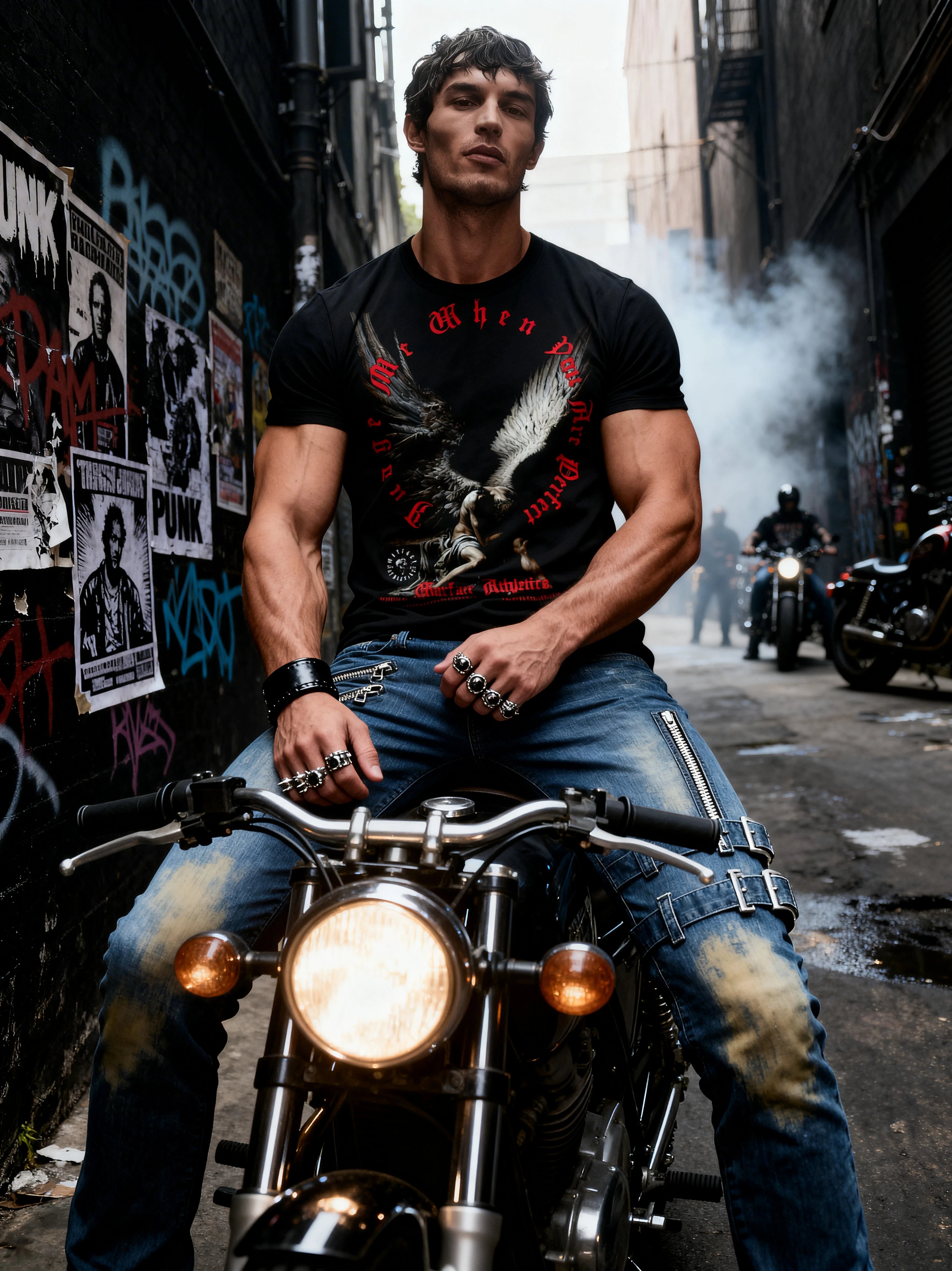 Fallen Angel Exercise Tee Lifestyle Shot — Men's Athletic Apparel with Angel Warrior Print by Warface Athletics
