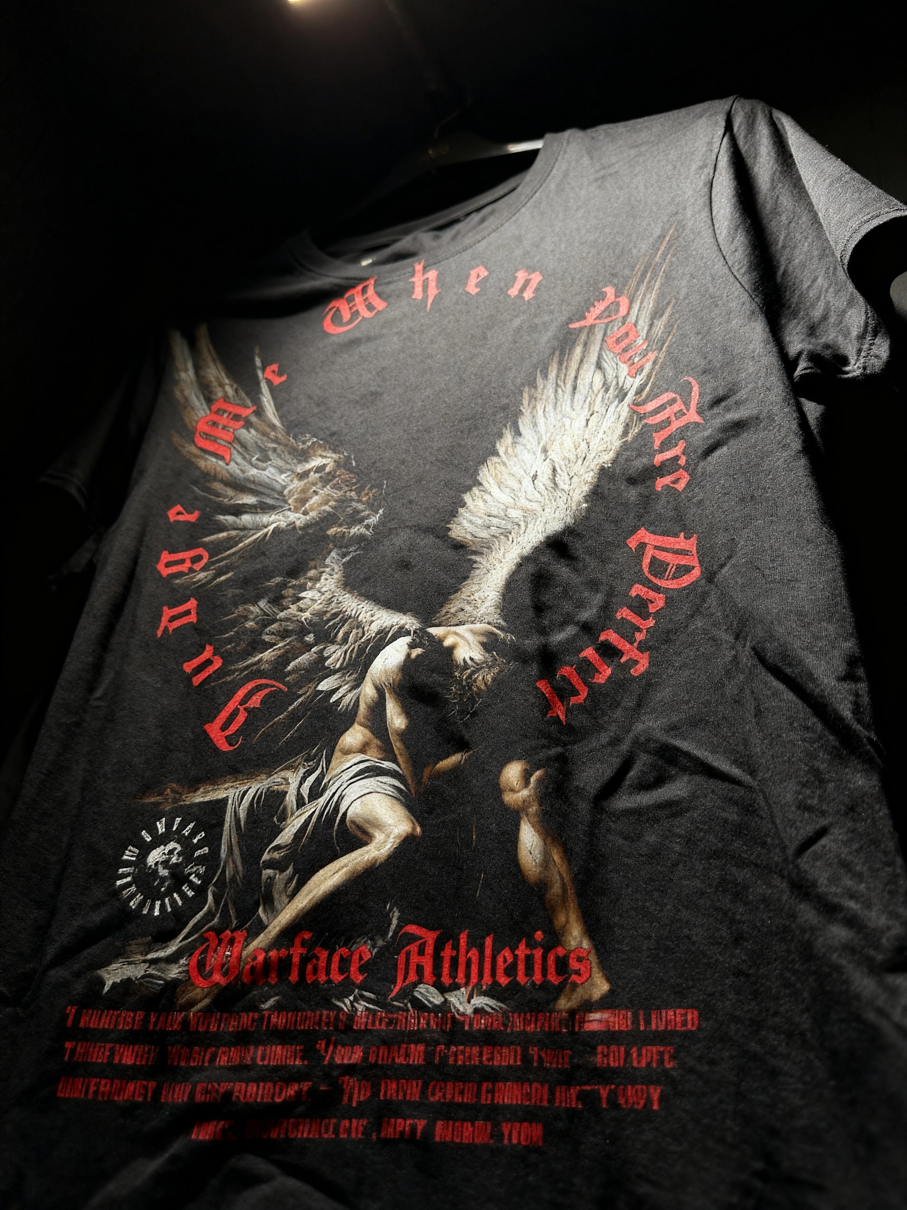 Fallen Angel Graphic Tee Lifestyle — Men's Streetwear Workout Shirt with Motivational Quote by Warface Athletics