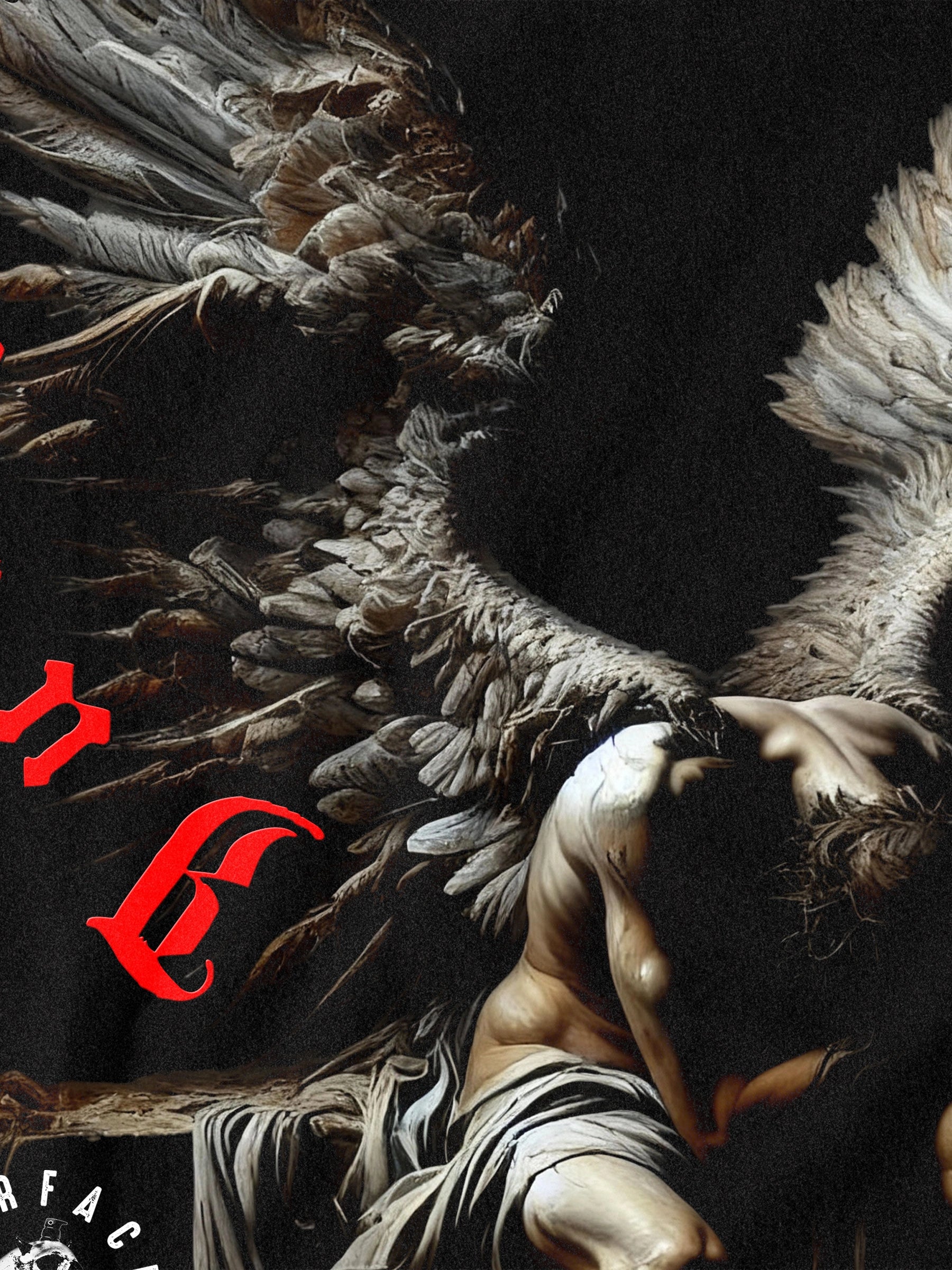 Fallen Angel T-Shirt Graphic Detail — Men's Angel Shirt with Warrior Print and Inspirational Quote by Warface Athletics