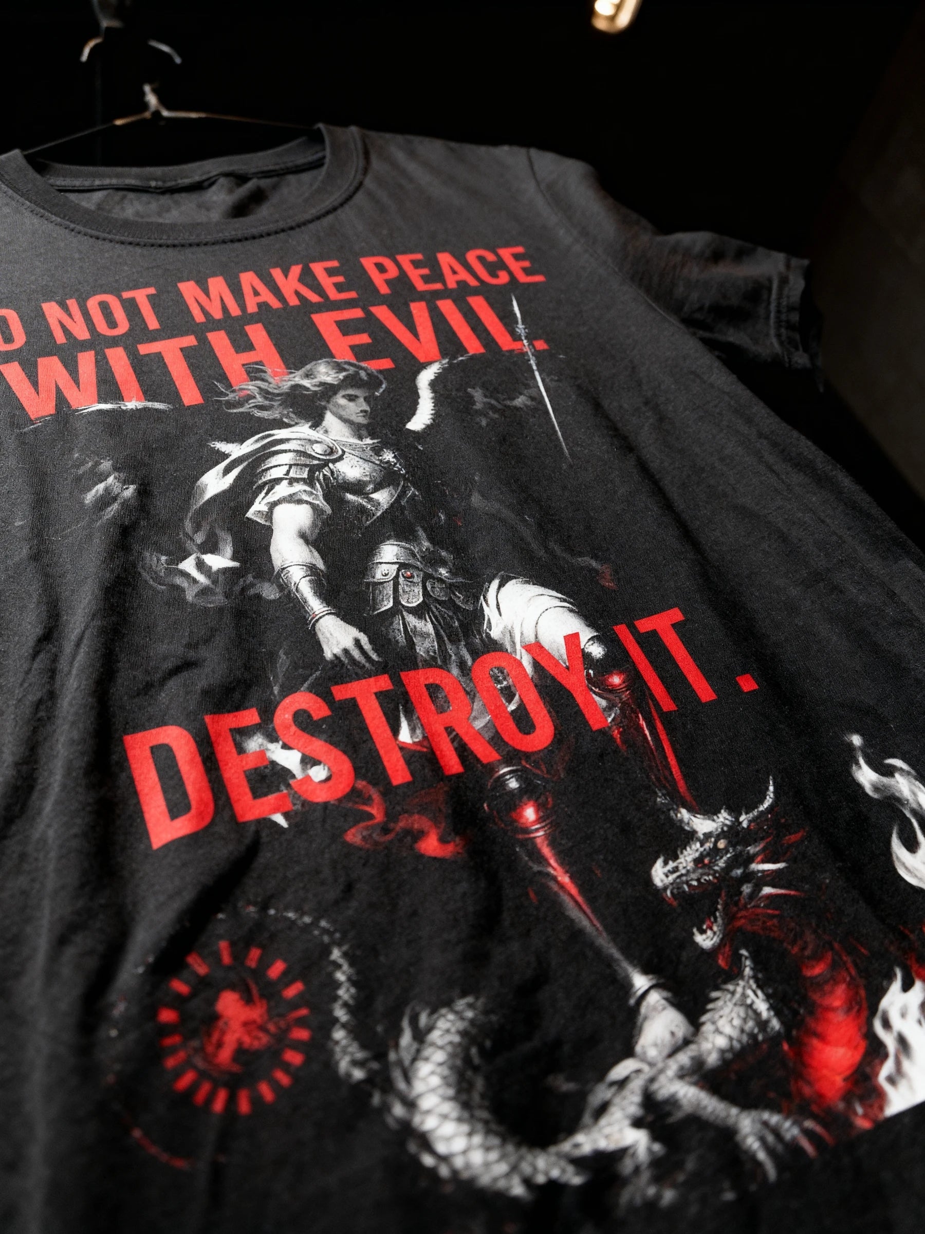 Saint Michael Heavyweight Workout Tee Shirt — Men's Warrior Clothing with Quotes on Stoicism by Warface Athletics