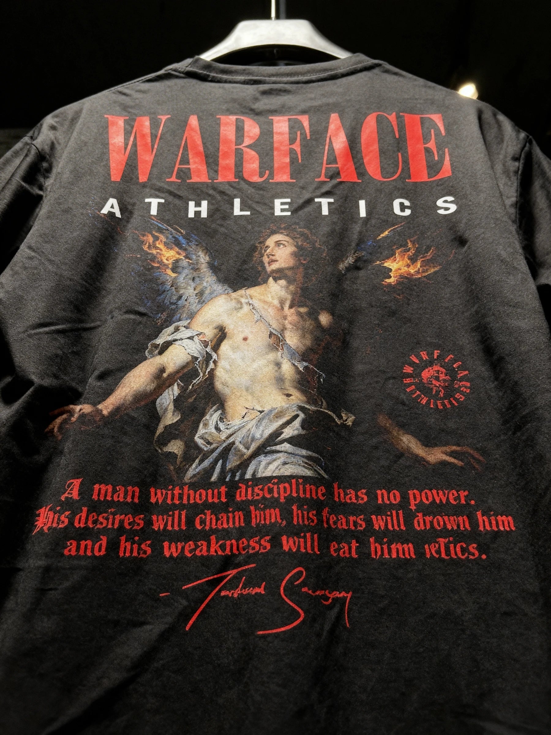 Fallen Angel Tribute Shirt Back View — Men's Streetwear Athletic Apparel with Angel Print by Warface Athletics