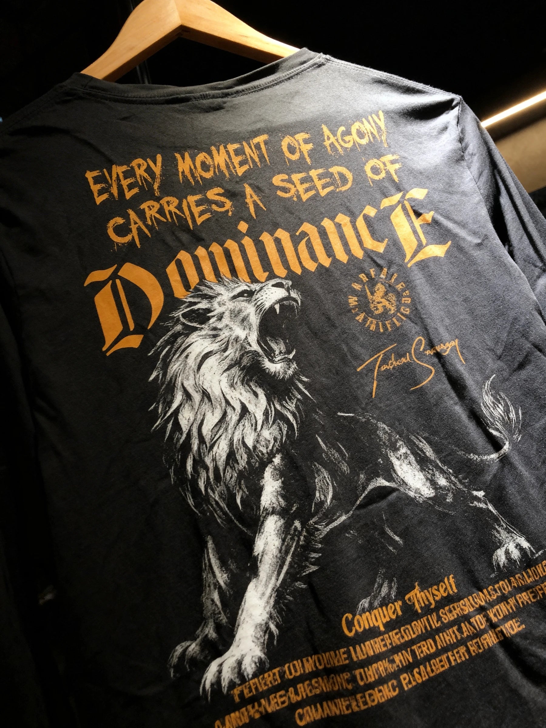 Lion Dominance Long Sleeve Lifestyle Shot — Men's Stoic Mindset Shirt with Lion Warrior Print by Warface Athletics