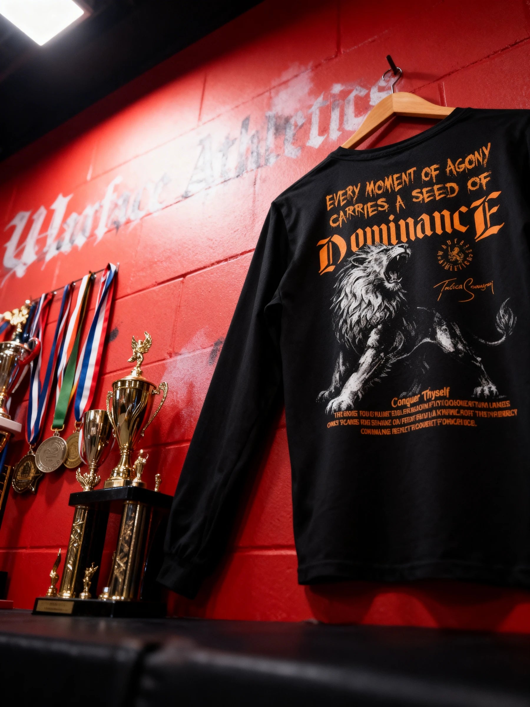 Lion Dominance Long Sleeve Tee Lifestyle — Men's Stoicism Shirt with Bold Lion Dominance Print by Warface Athletics