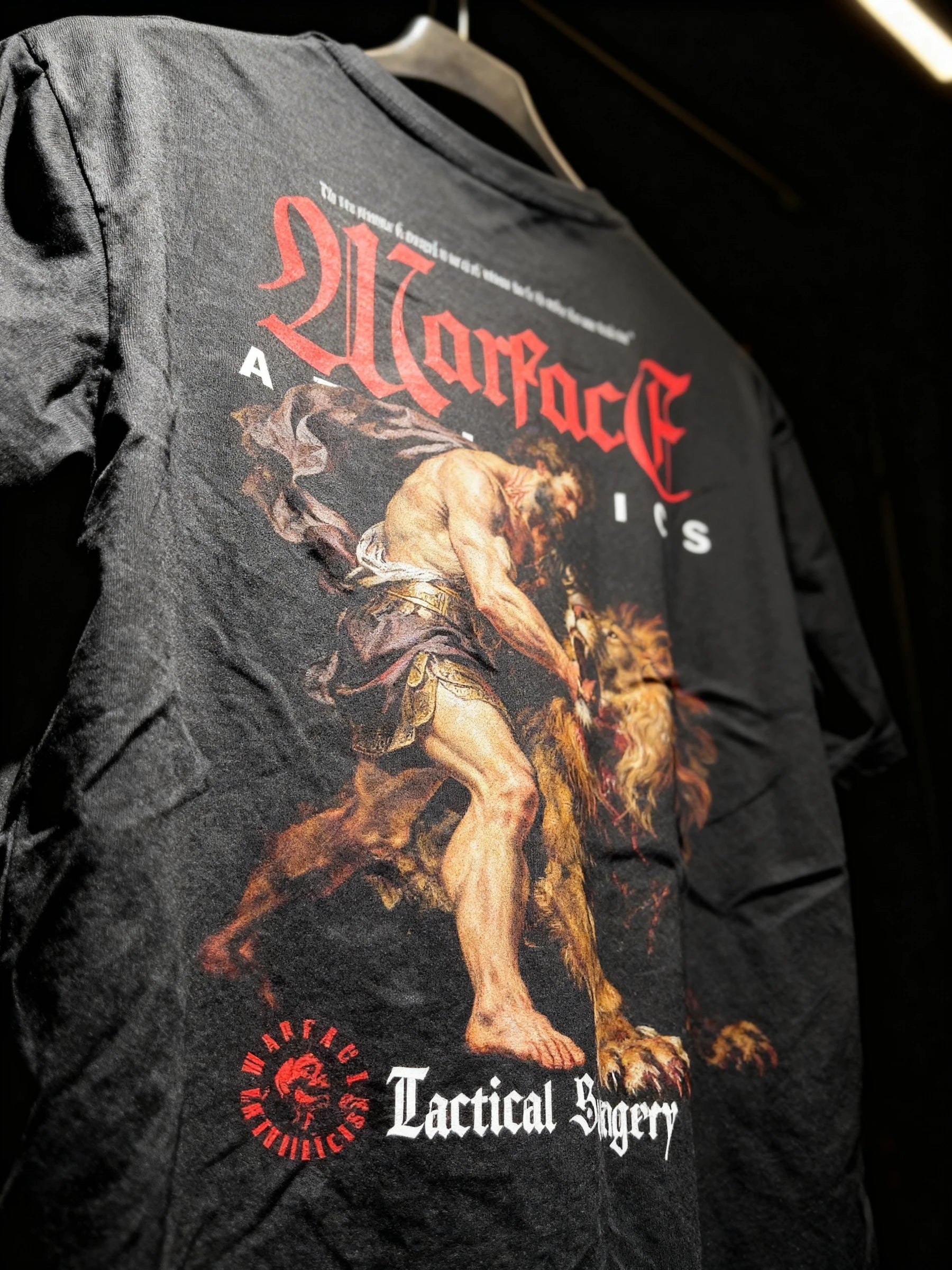 Graphics on t shirts – Hercules vs Nemean Lion dual-sided back print black graphic gym tee – Warface Athletics