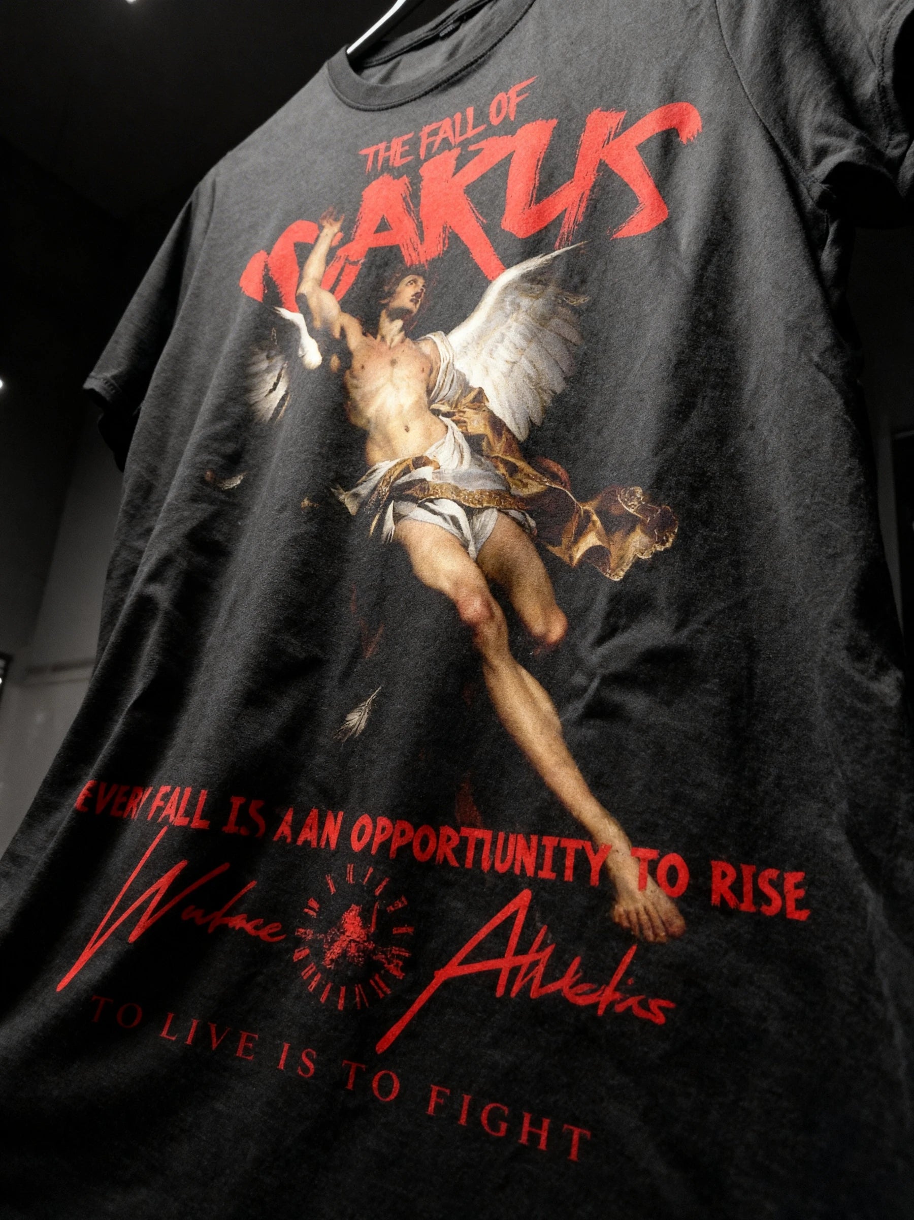 Fall of Icarus Tribute Shirt front View — Men's Warrior Clothing with Inspirational Quote by Warface Athletics