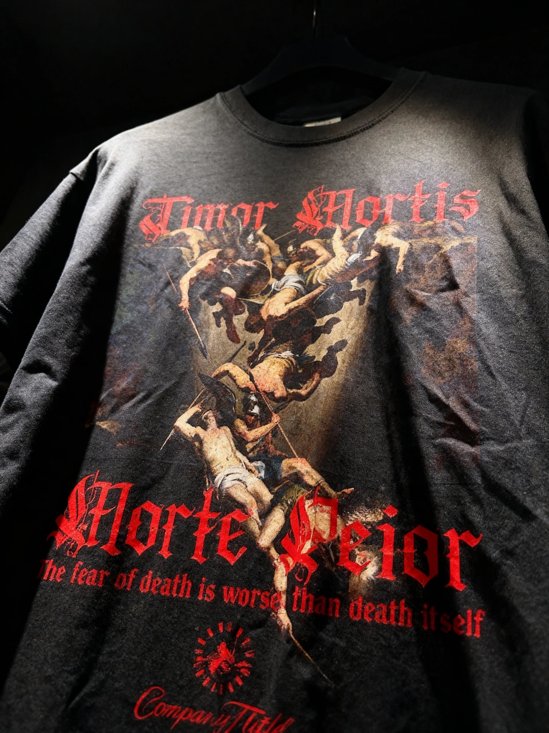 Workout shirts for men – Timor Mortis heavyweight tee back view flat display dark background – Warface Athletics
