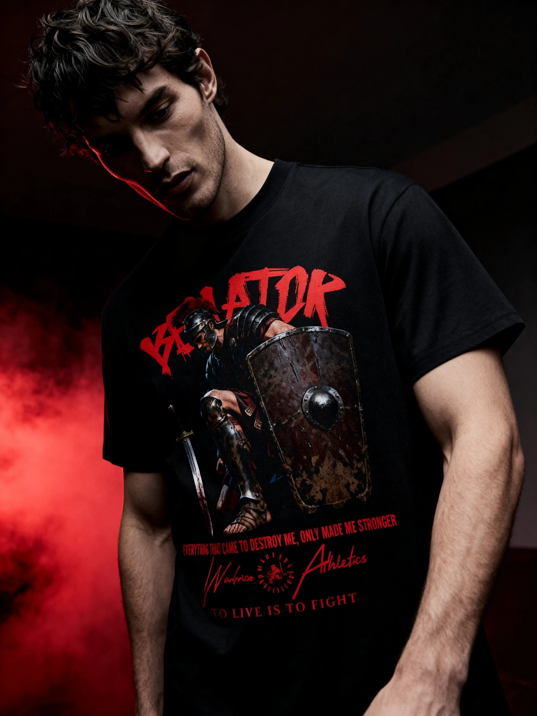 Athletic apparel men – Venator gladiator heavyweight gym tee front print standing full body – Warface Athletics