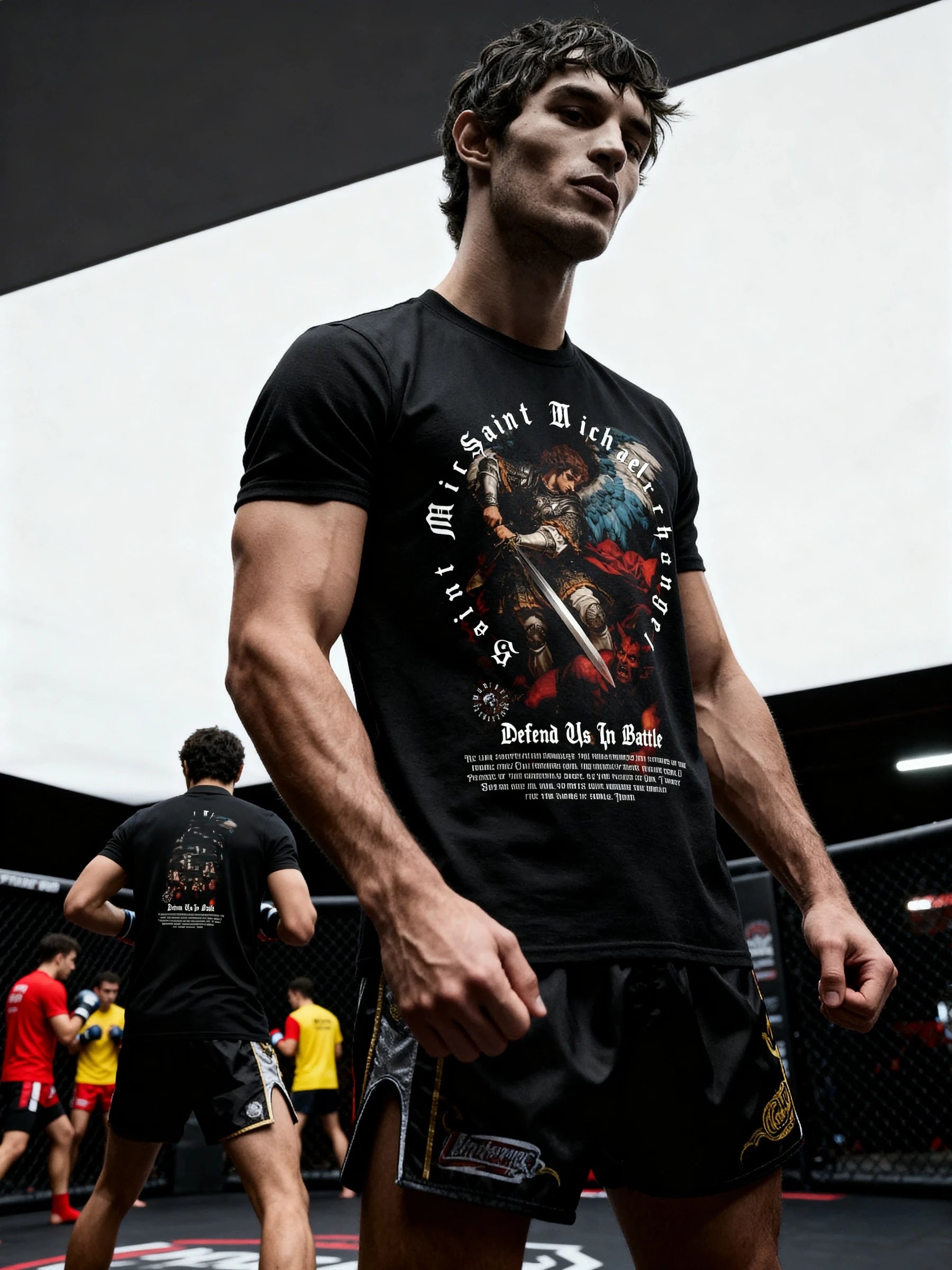 St. Michael Defend Us in Battle Tribute Shirt — Men's Athletic Apparel with Warrior Clothing Aesthetic by Warface Athletics