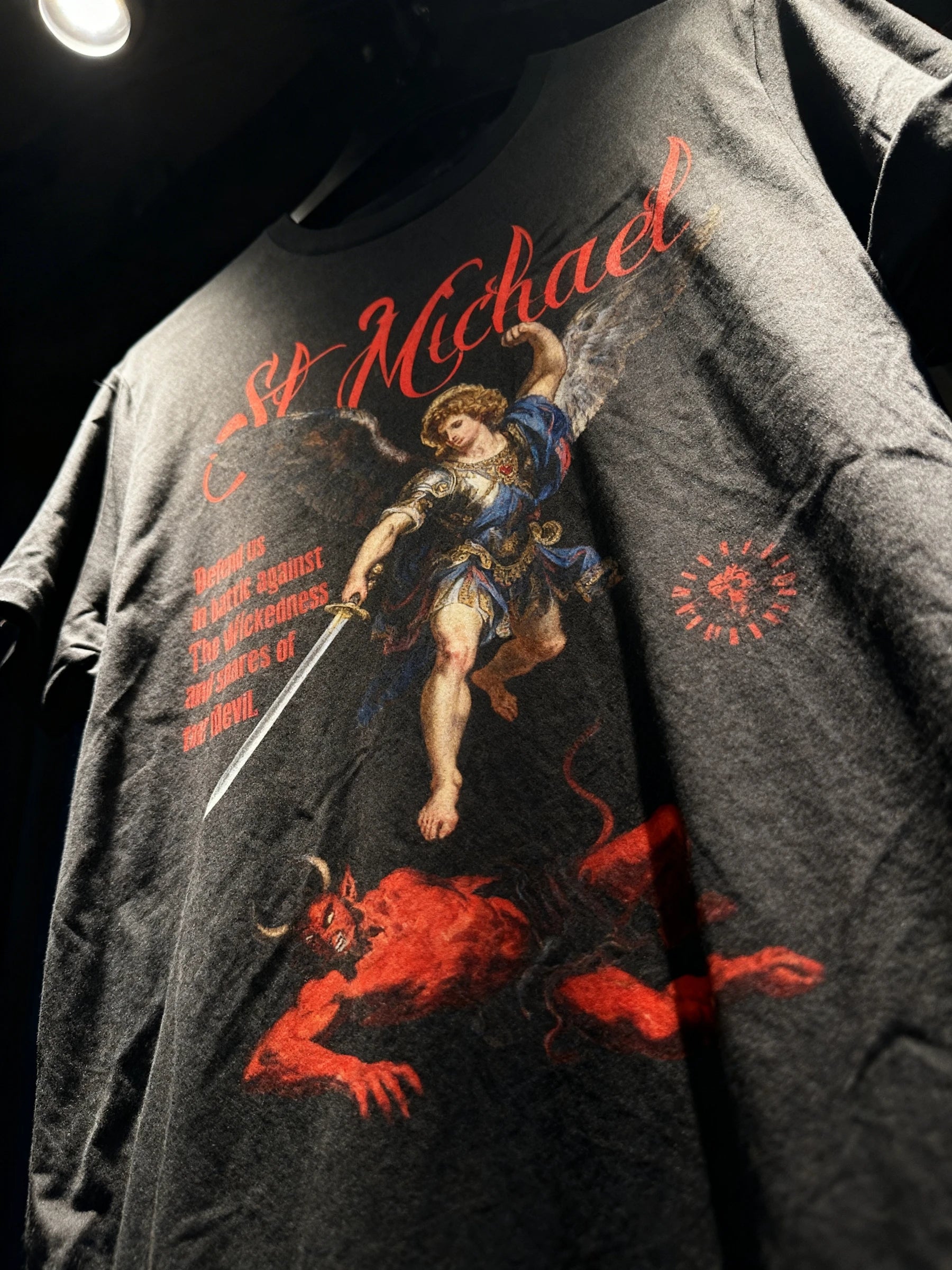 Saint Michael and Lucifer Exercise Tee Lifestyle — Men's Graphic Tees for Guys with Inspirational Quote by Warface Athletics