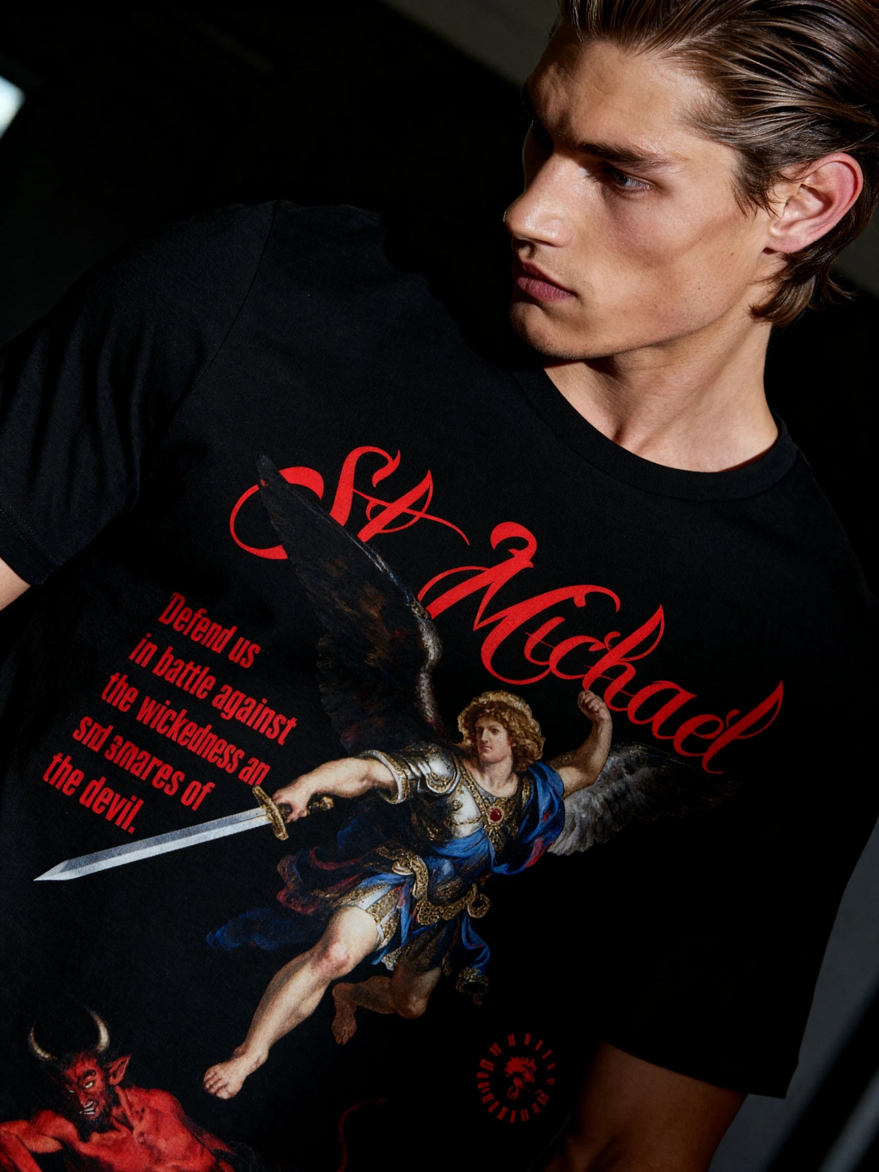 Saint Michael Graphic Tee for Guys Lifestyle — Men's Athleisure Clothing with Stoic Motivational Quote by Warface Athletics