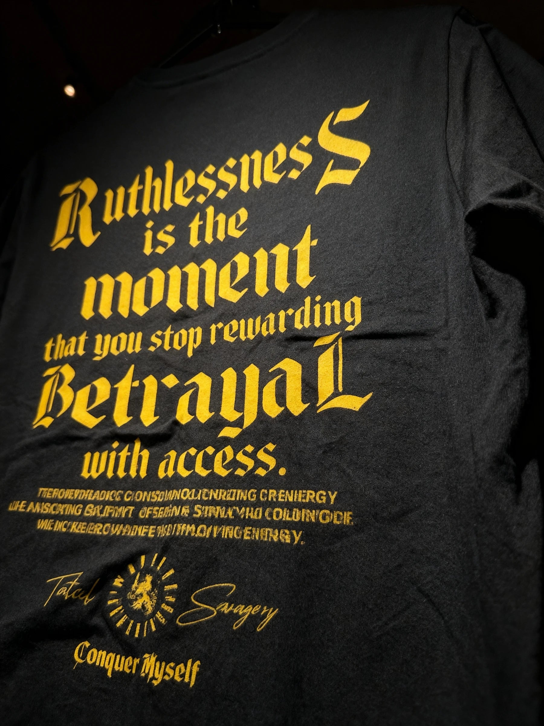 Ruthless Stoic T-Shirt Back View — Men's Text Shirt with Motivational Quote and Warrior Mindset Print by Warface Athletics