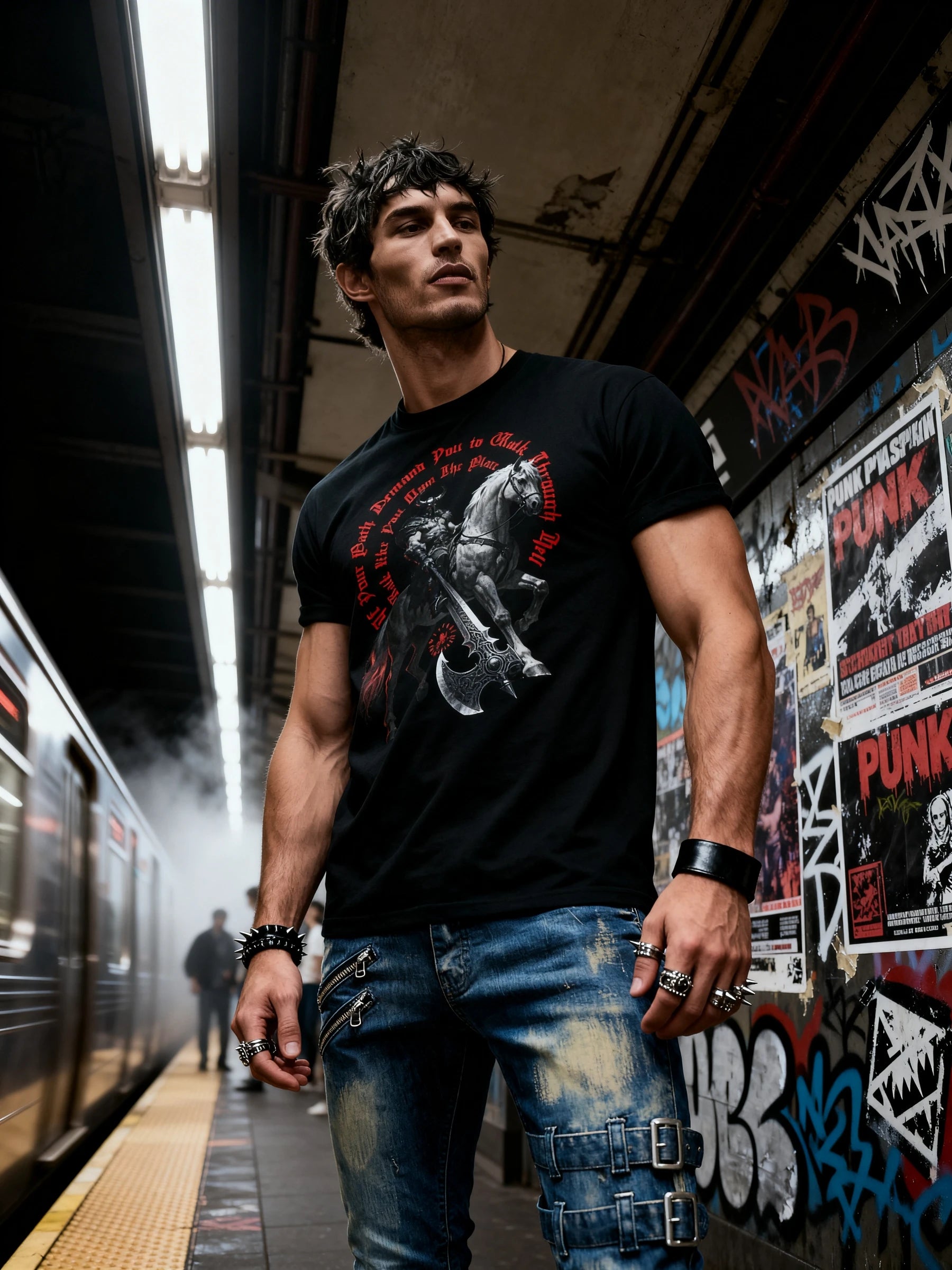 Men's viking heavyweight gym shirt – Walk Like You Own The Place warrior tee, fight wear lifestyle shot. Warface Athletics.